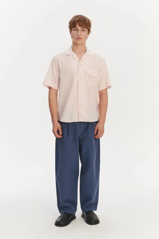 Short Sleeve Camp Collar Shirt in a Subtle Pink Mix of Portuguese Cotton, Linen and Pineapple sold by Delikatessen