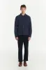 Snap Button Jacket in a Blue Subtle Chequered Jacquard Woven Portuguese Cotton sold by Delikatessen