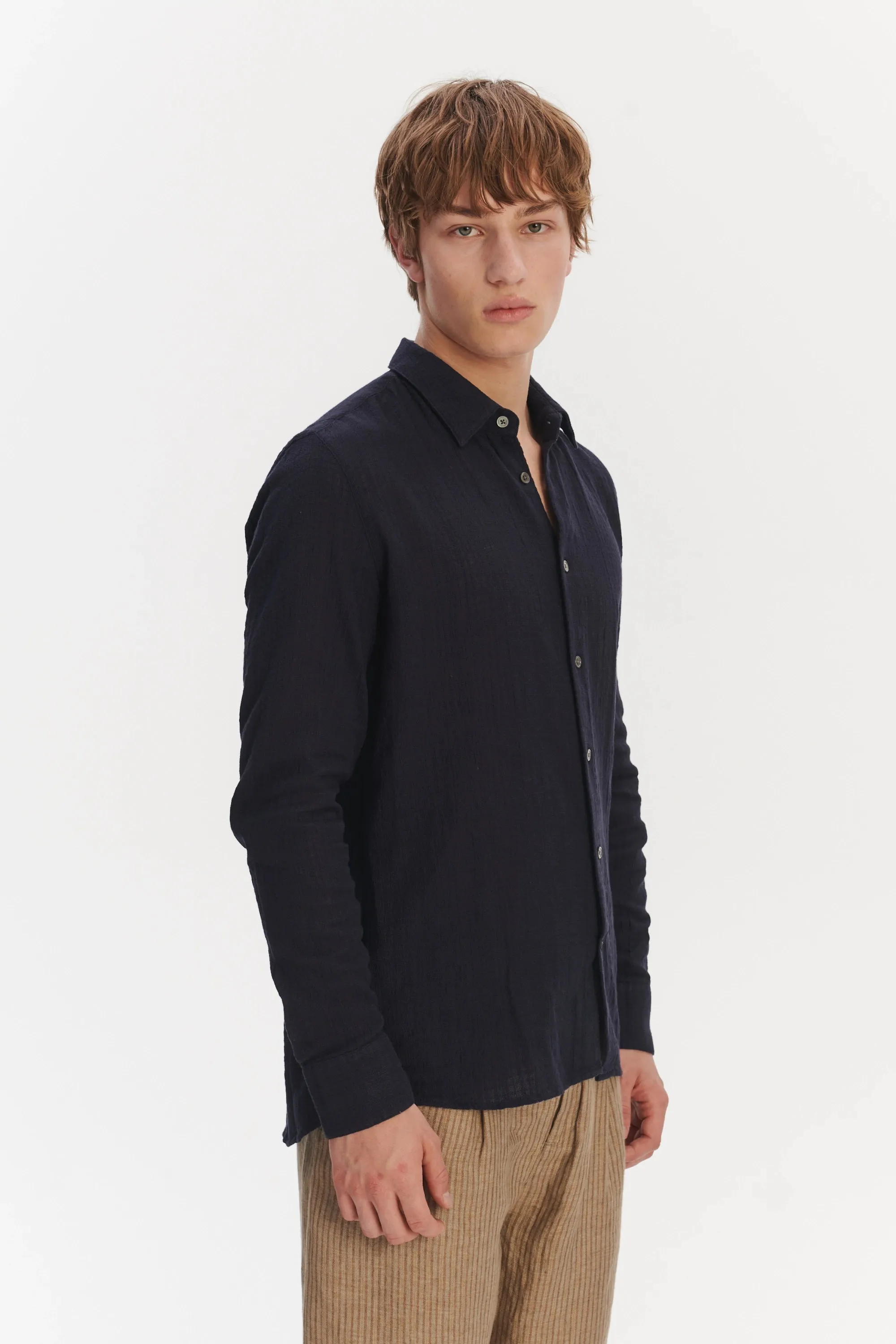 Feel Good Shirt in a Dark Navy Light Structural Portuguese Cotton sold by Delikatessen product image thumbnail 5