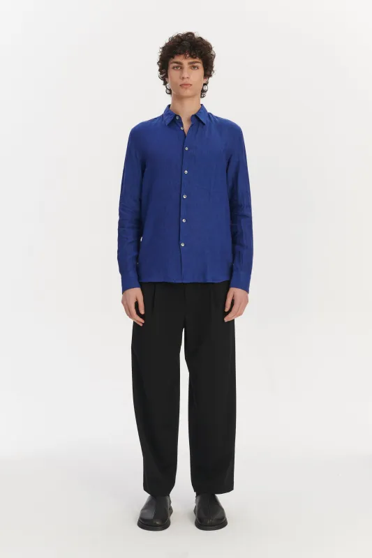 Feel Good Shirt in a Soft and Airy Cobalt Blue Italian Linen sold by Delikatessen