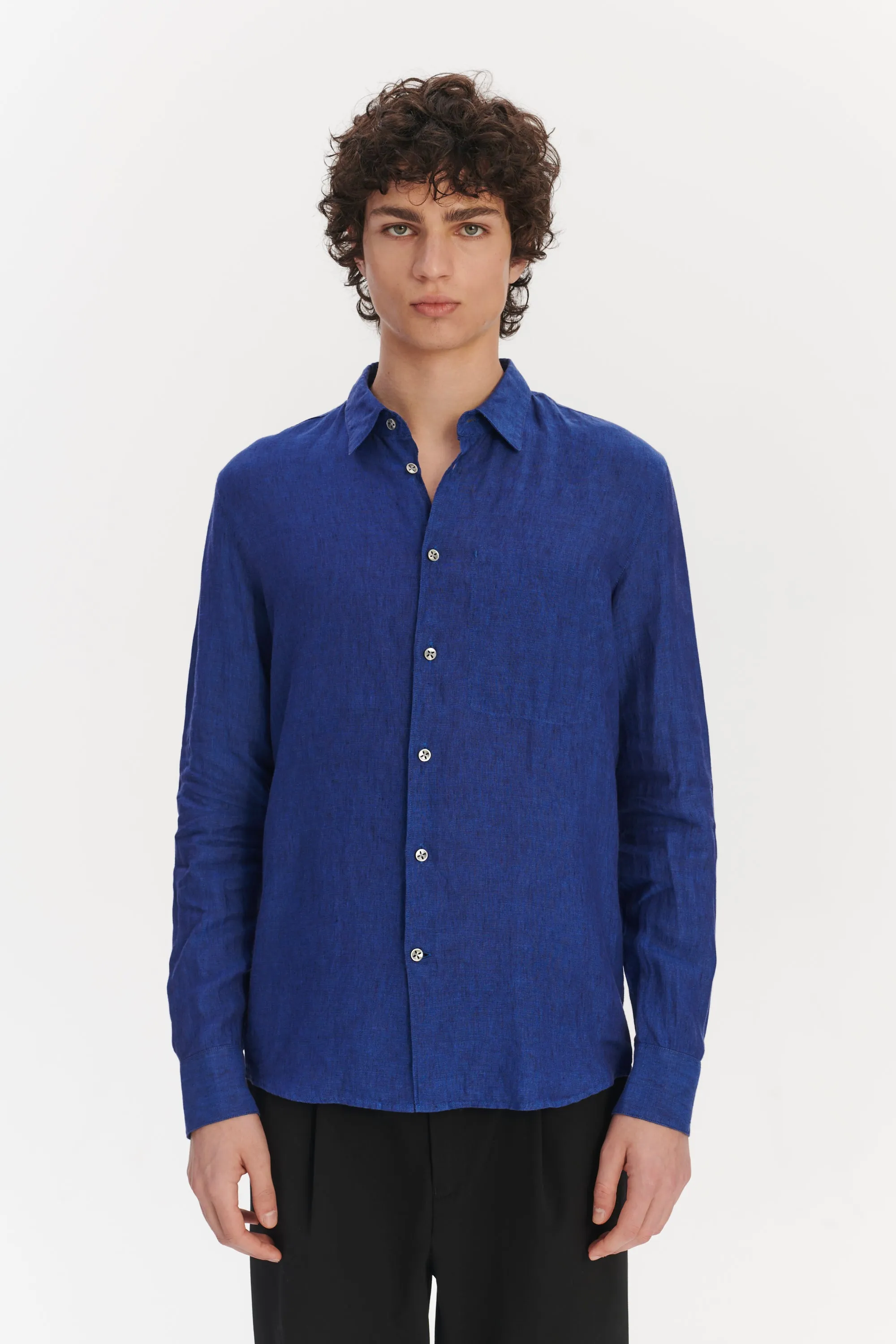 Feel Good Shirt in a Soft and Airy Cobalt Blue Italian Linen sold by Delikatessen product image thumbnail 3