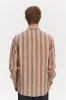 New Zen Grandad Collar Shirt in a Rusty Brown and Beige Striped Italian Linen sold by Delikatessen
