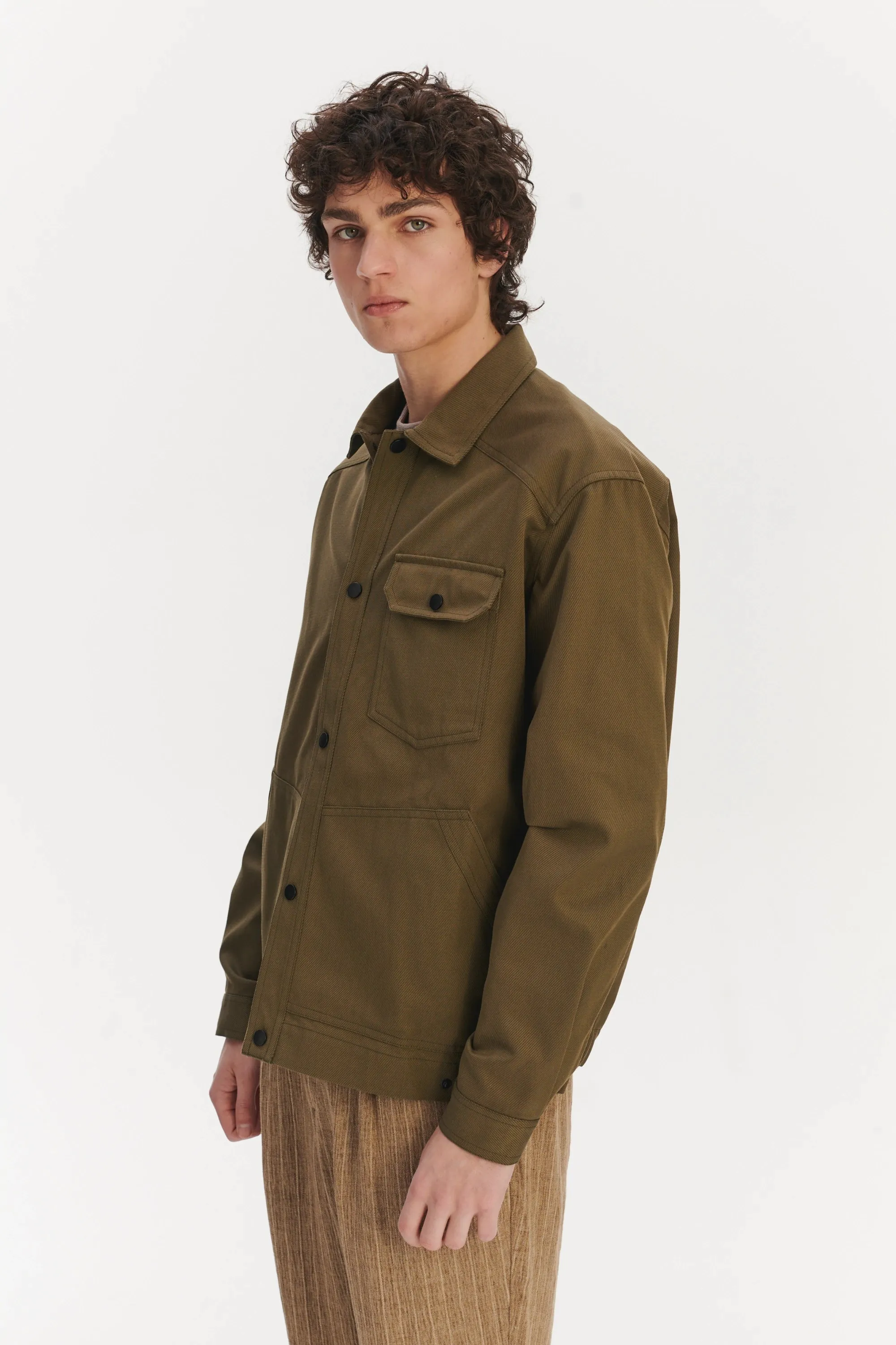 French Workwear Jacket in a Moss Green Sturdy Italian Organic Cotton sold by Delikatessen product image thumbnail 5