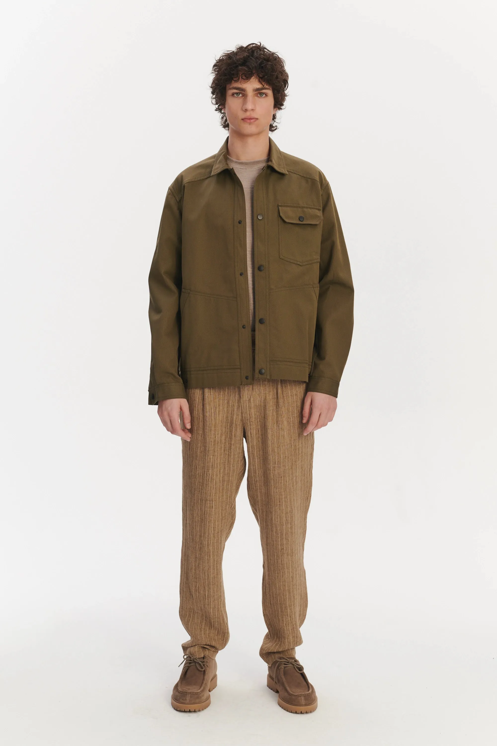 French Workwear Jacket in a Moss Green Sturdy Italian Organic Cotton sold by Delikatessen product image thumbnail 2