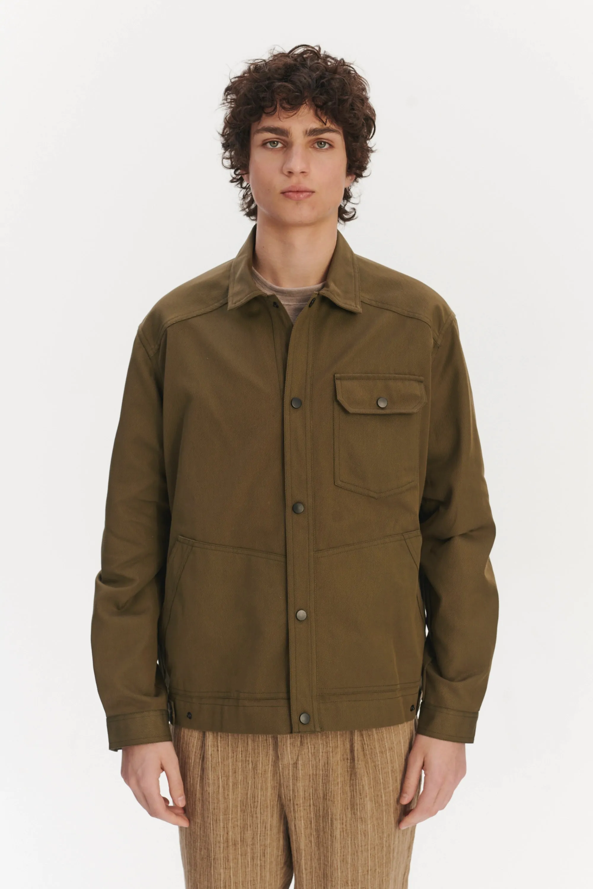 French Workwear Jacket in a Moss Green Sturdy Italian Organic Cotton sold by Delikatessen product image thumbnail 3