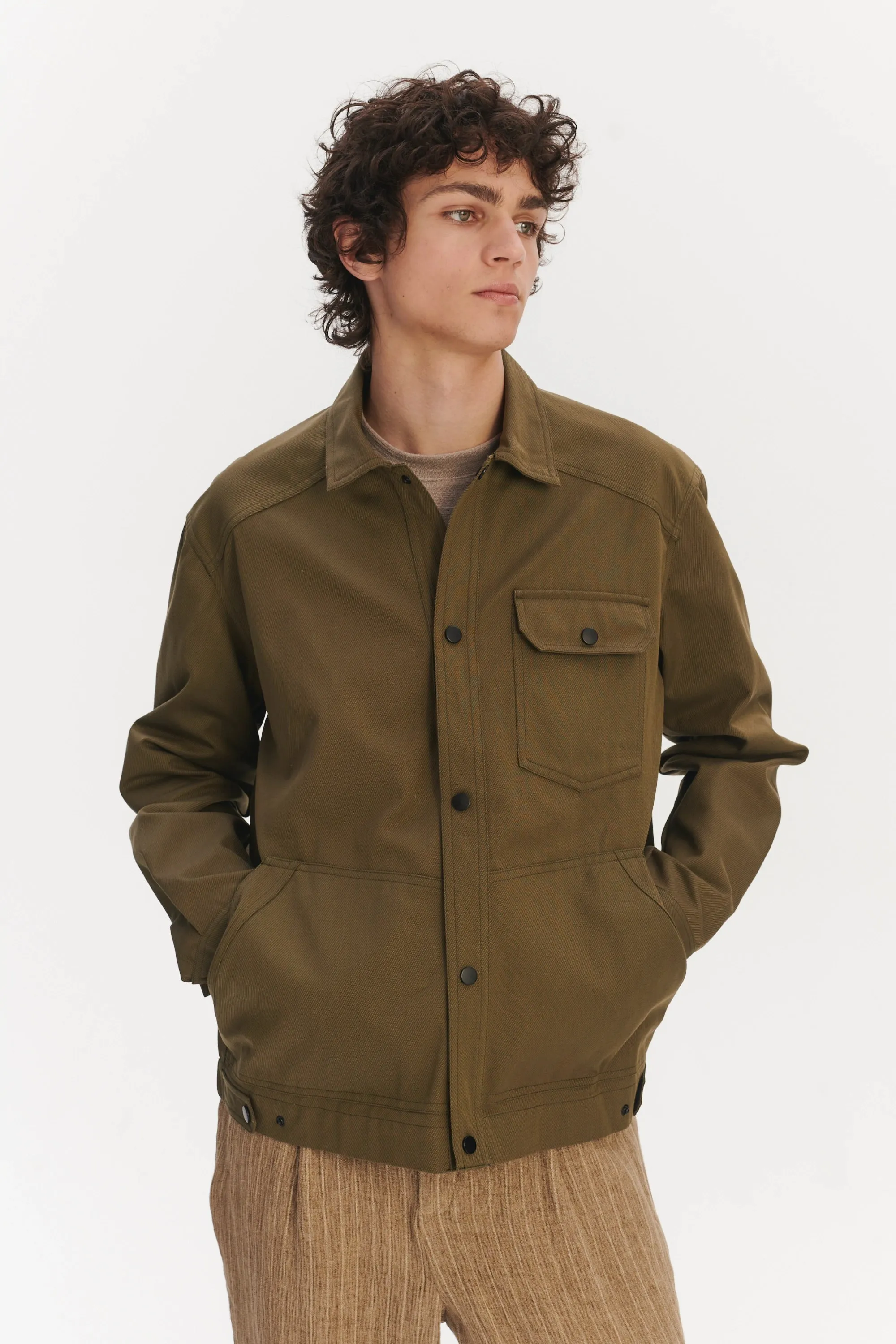 French Workwear Jacket in a Moss Green Sturdy Italian Organic Cotton sold by Delikatessen product image thumbnail 4