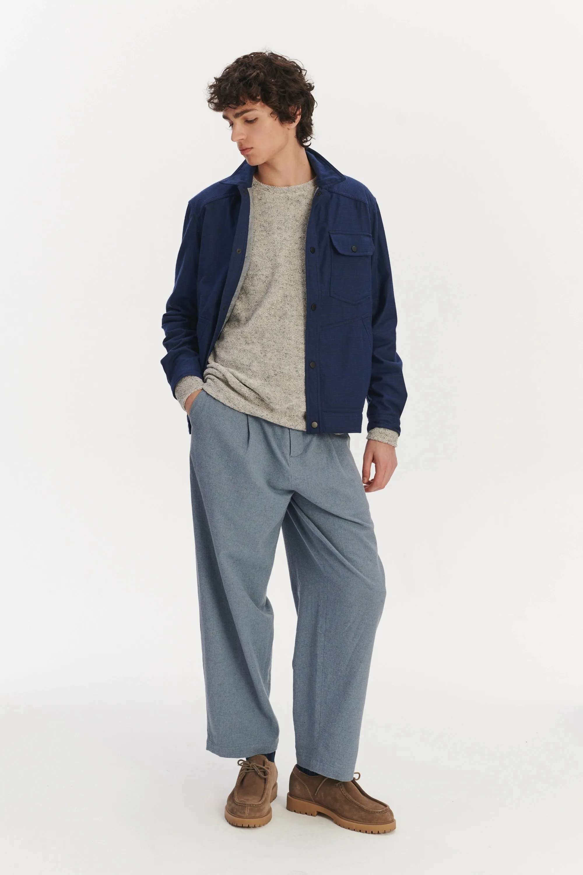 French Workwear Jacket in a Tonal Prussian Blue and Black Chequered Italian Cotton Flannel sold by Delikatessen product image thumbnail 3