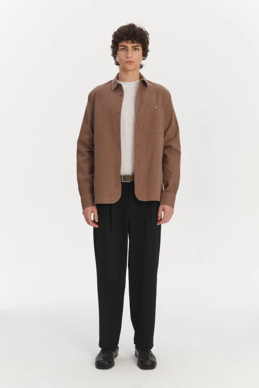 Strong Shirt in a Brown Sixties Inspired Structural Portuguese Cotton sold by Delikatessen