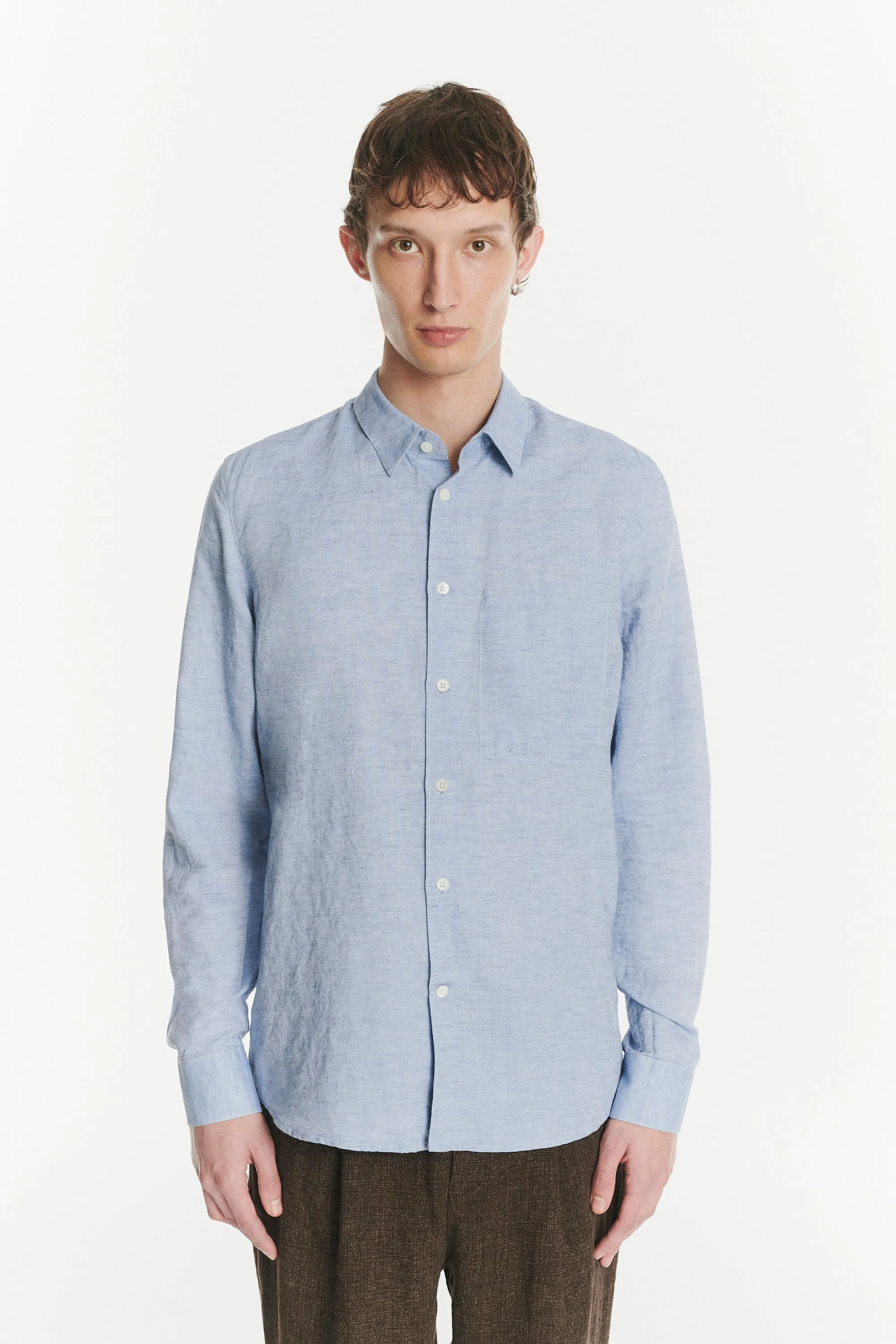 Feel Good Shirt in the Finest Soft Blue Italian Cotton and Linen sold by Delikatessen product image thumbnail 3