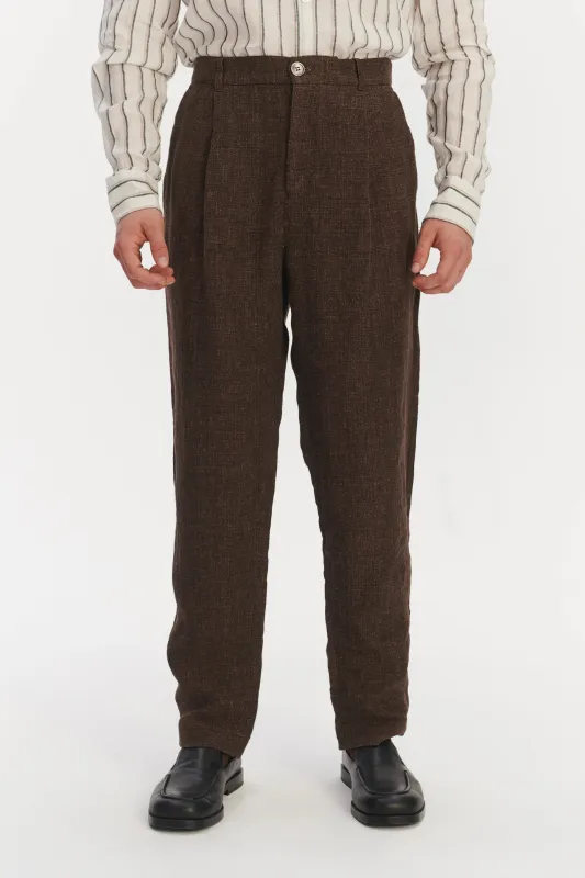 Genuine Trousers in a Brown Italian Linen Crepe sold by Delikatessen