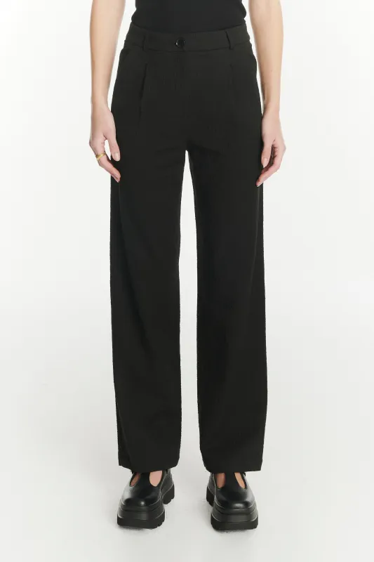 Women's Trousers in a Black Italian Cotton and Linen Seersucker sold by Delikatessen
