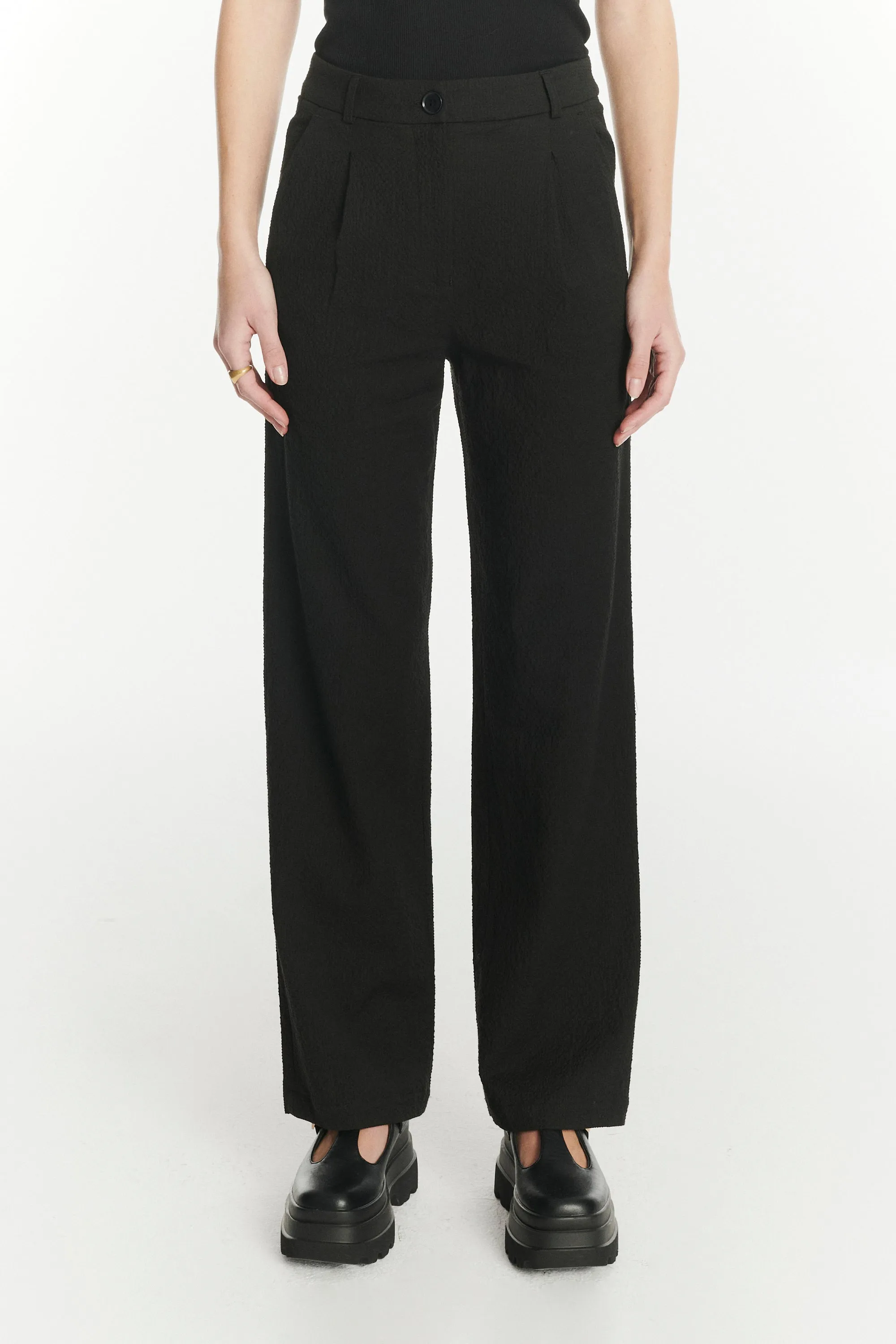 Women's Trousers in a Black Italian Cotton and Linen Seersucker sold by Delikatessen product image thumbnail 3