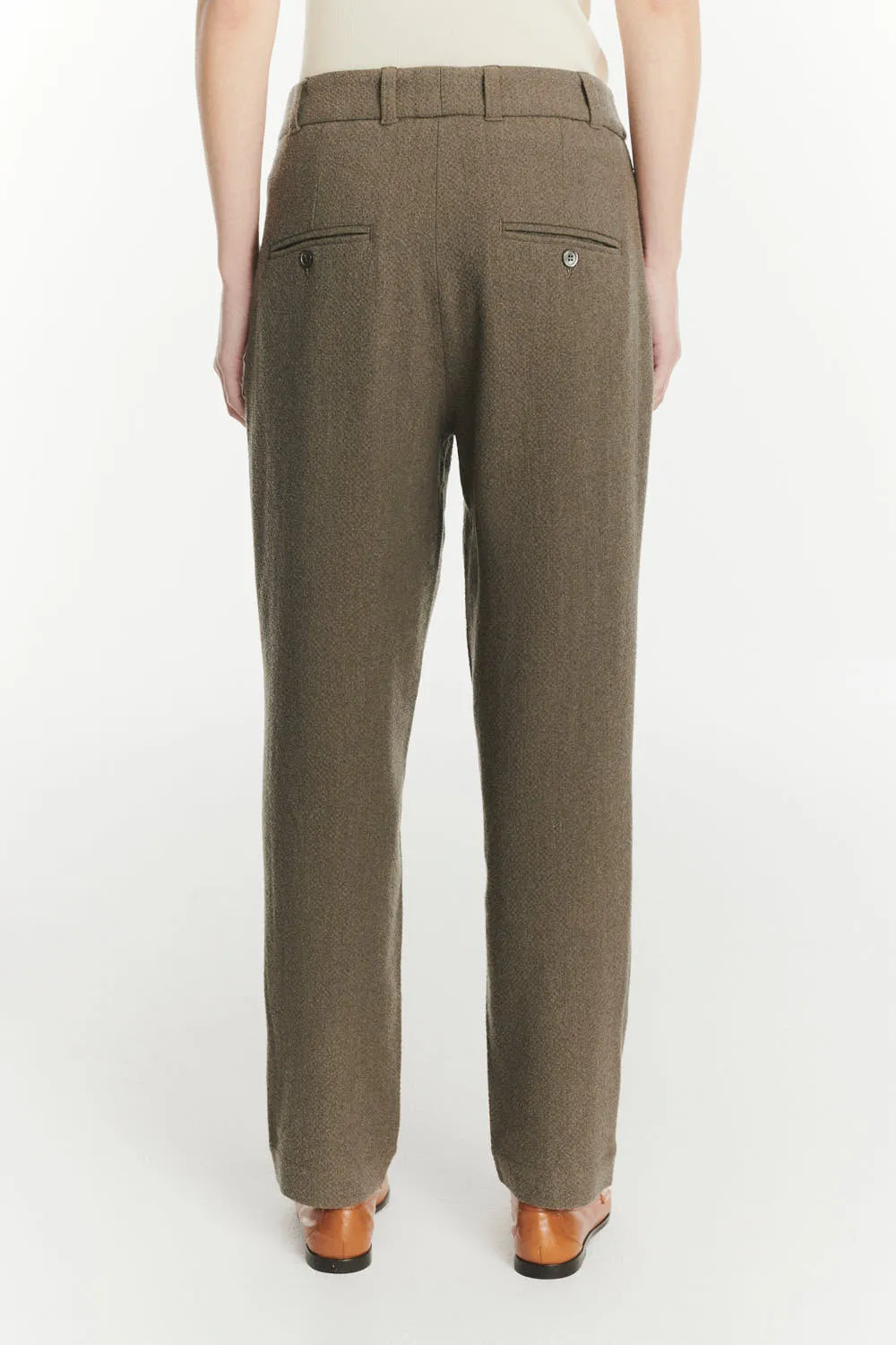 Trousers in a Taupe Italian Virgin Wool and Cotton Seersucker sold by Delikatessen product image thumbnail 5