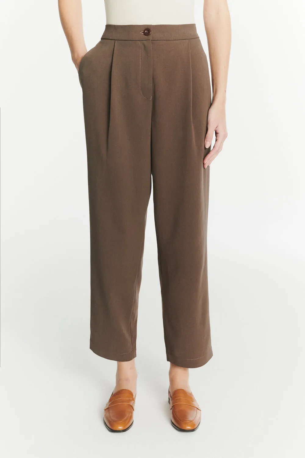 Trousers in the Finest Blend of Taupe Brown Italian Virgin Wool and Cotton by Albini sold by Delikatessen
