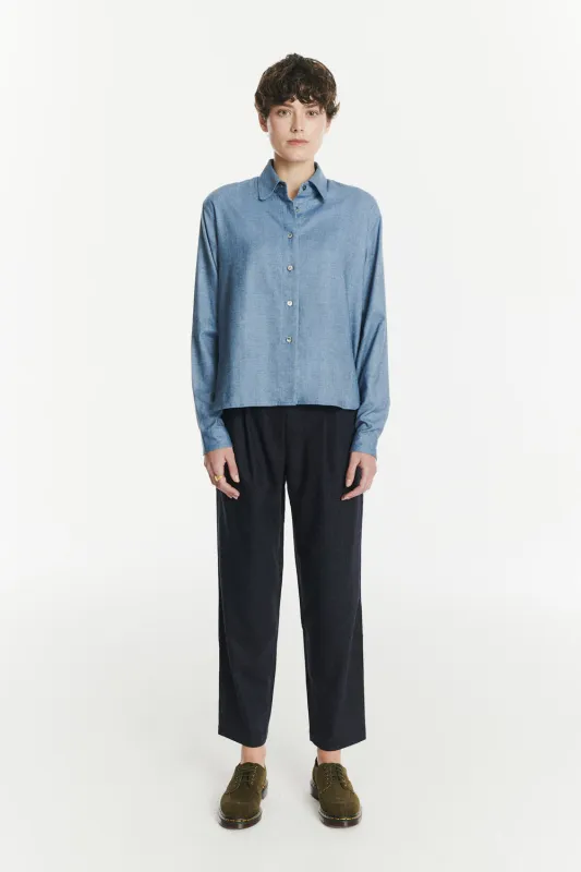 Relaxed Blouse in a Blue Soft Italian Lyocell and Cotton Flannel sold by Delikatessen