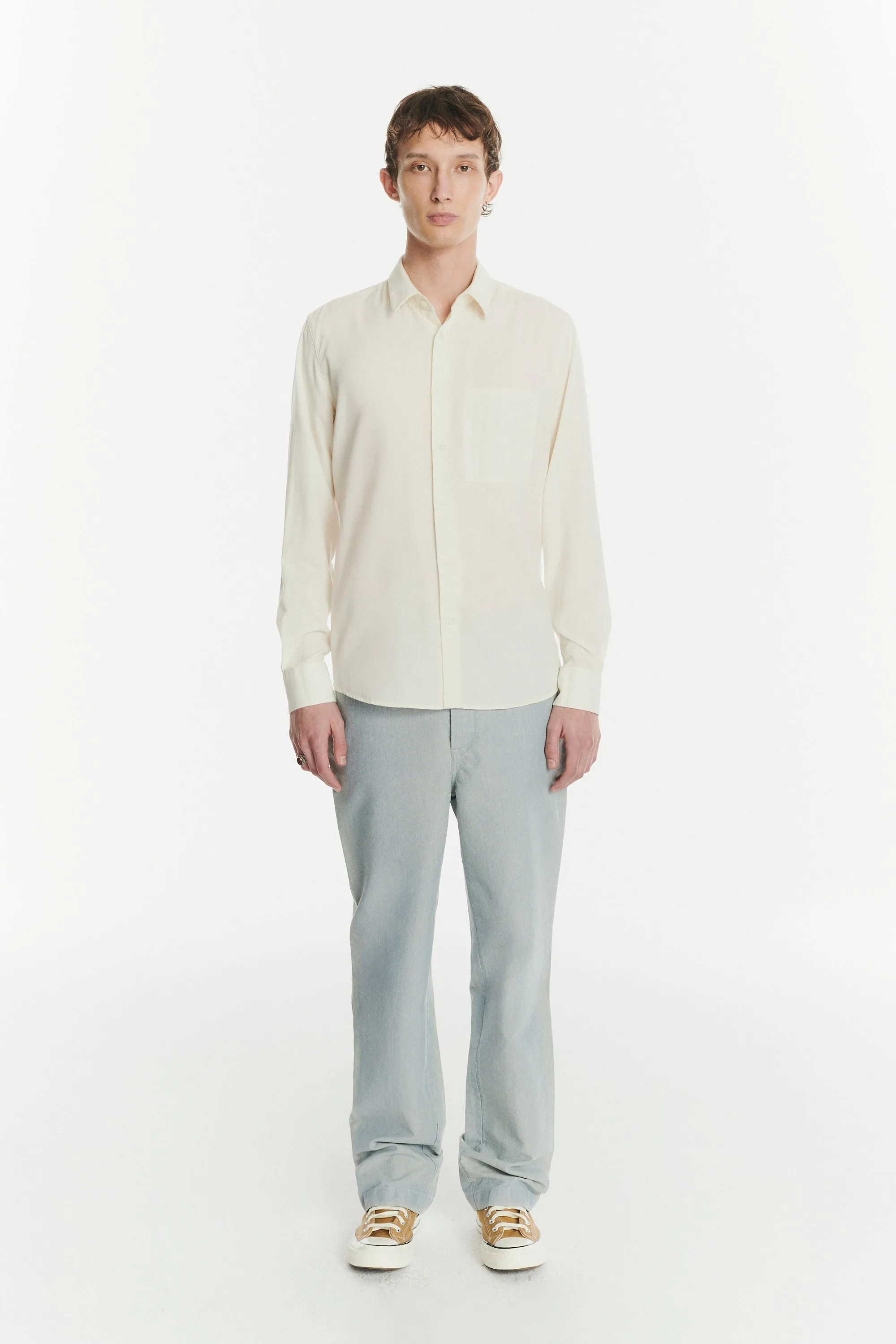 Feel Good Shirt in a Fine Soft Creamy White Italian Cotton and Virgin Wool sold by Delikatessen