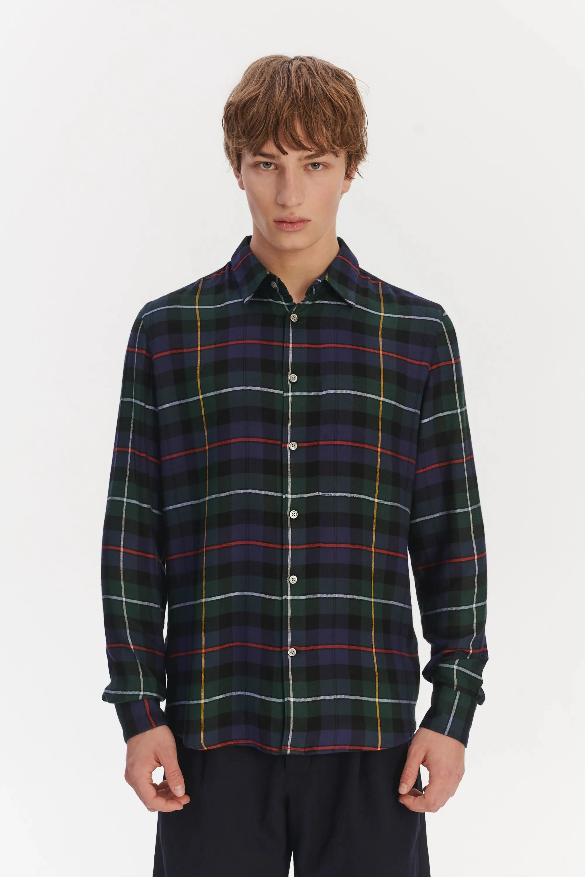 Feel Good Shirt in the Finest Dark Blue, Green, Red and Yellow Chequered Fluid Italian Modal sold by Delikatessen product image thumbnail 3
