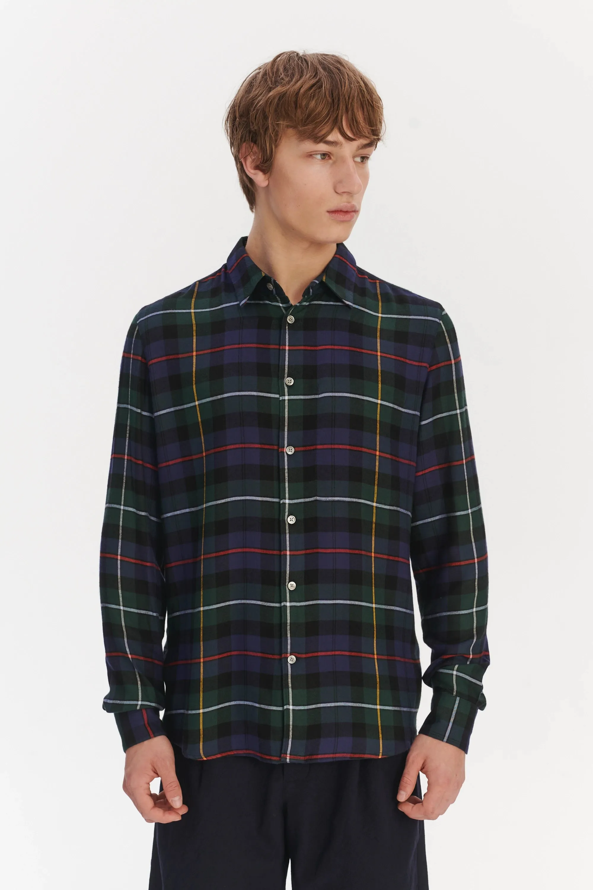 Feel Good Shirt in the Finest Dark Blue, Green, Red and Yellow Chequered Fluid Italian Modal sold by Delikatessen product image thumbnail 4