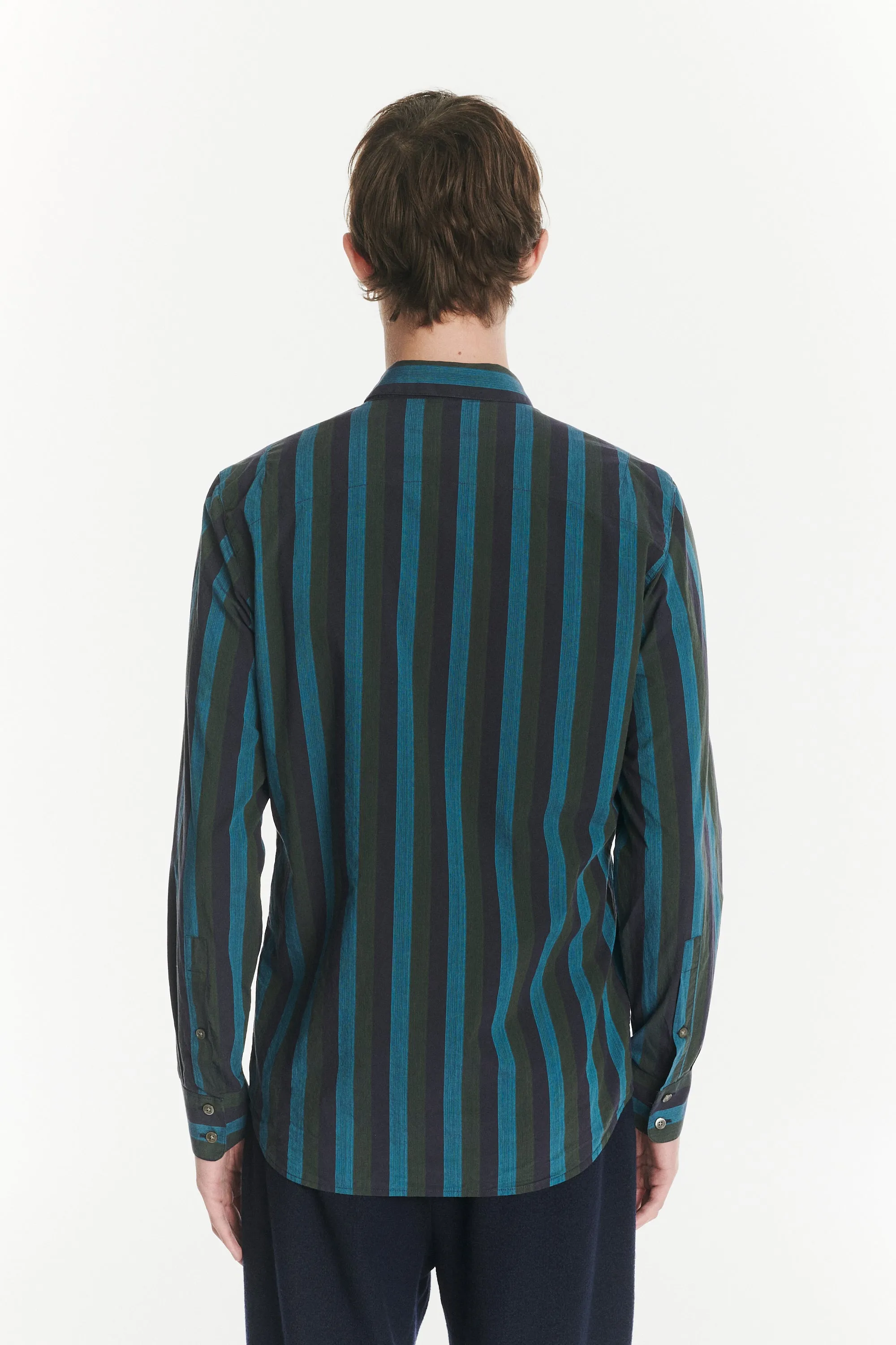 Feel Good Shirt in a Vibrant Blue, Moss Green and Midnight Blue Striped Italian Cotton sold by Delikatessen product image thumbnail 5