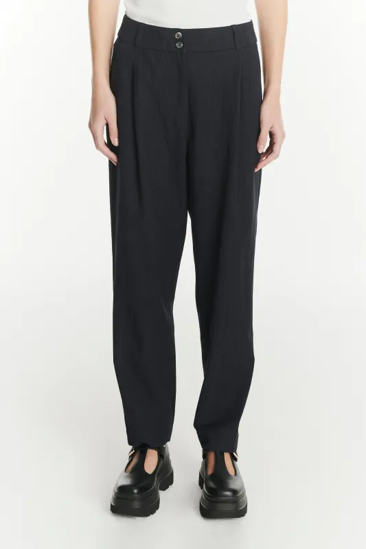 Genuine Trousers in a Navy Blue Italian Virgin Wool and Viscose Crepe sold by Delikatessen