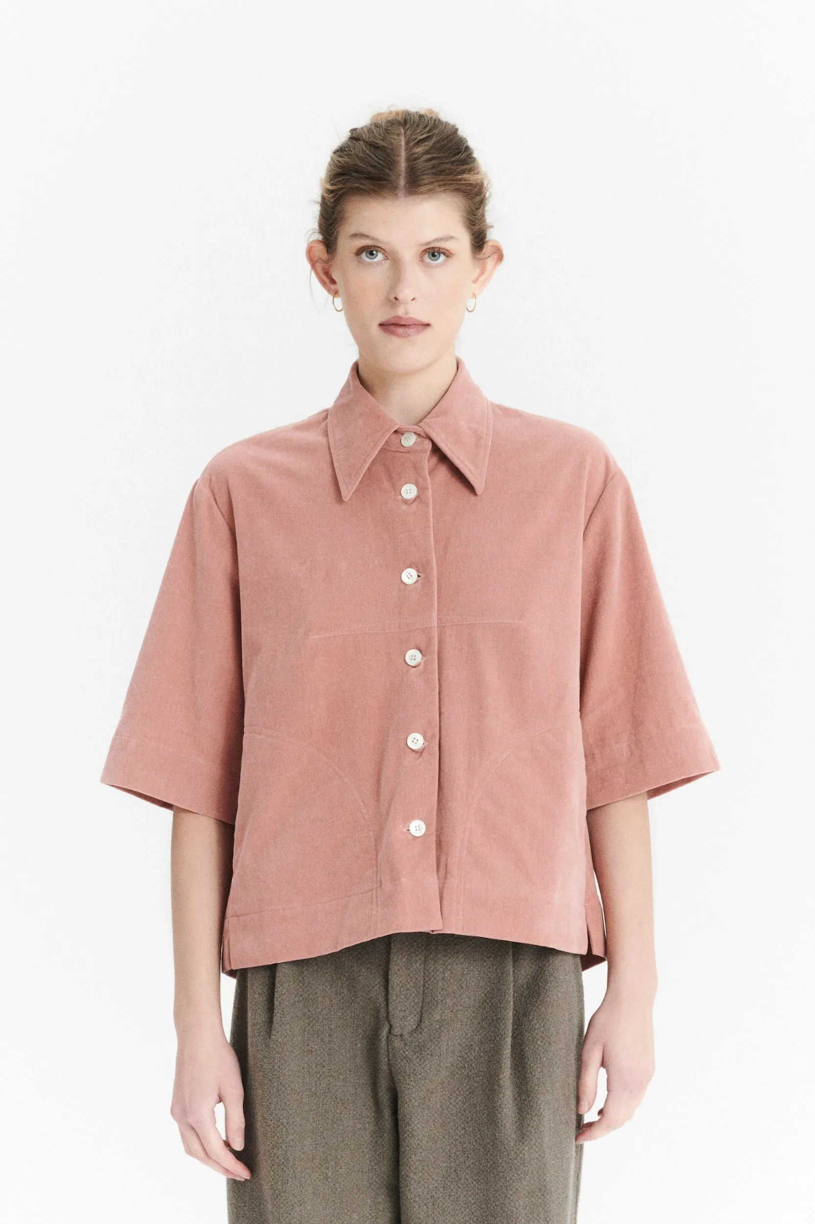 Relaxed Shirt Jacket in a Dusty Pink Japanese Mini Corduroy Cotton sold by Delikatessen product image thumbnail 2