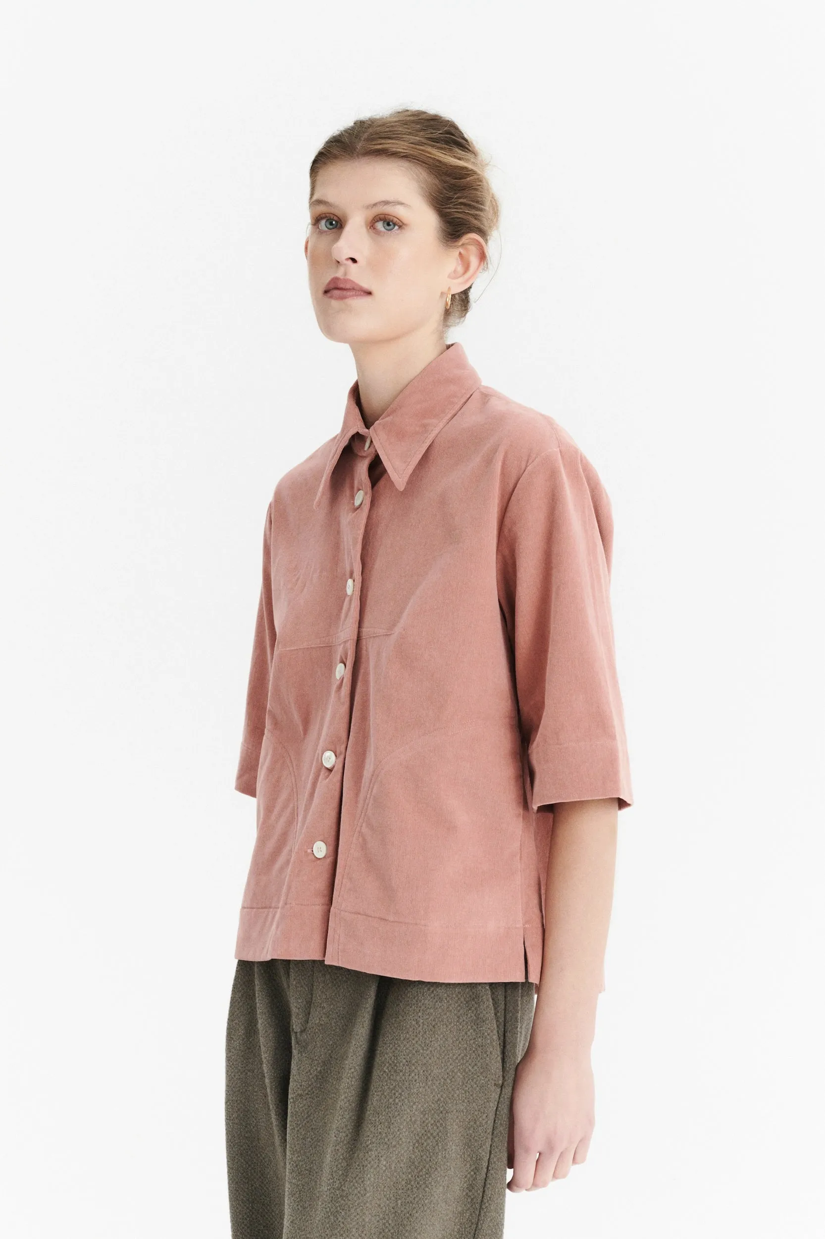 Relaxed Shirt Jacket in a Dusty Pink Japanese Mini Corduroy Cotton sold by Delikatessen product image thumbnail 3