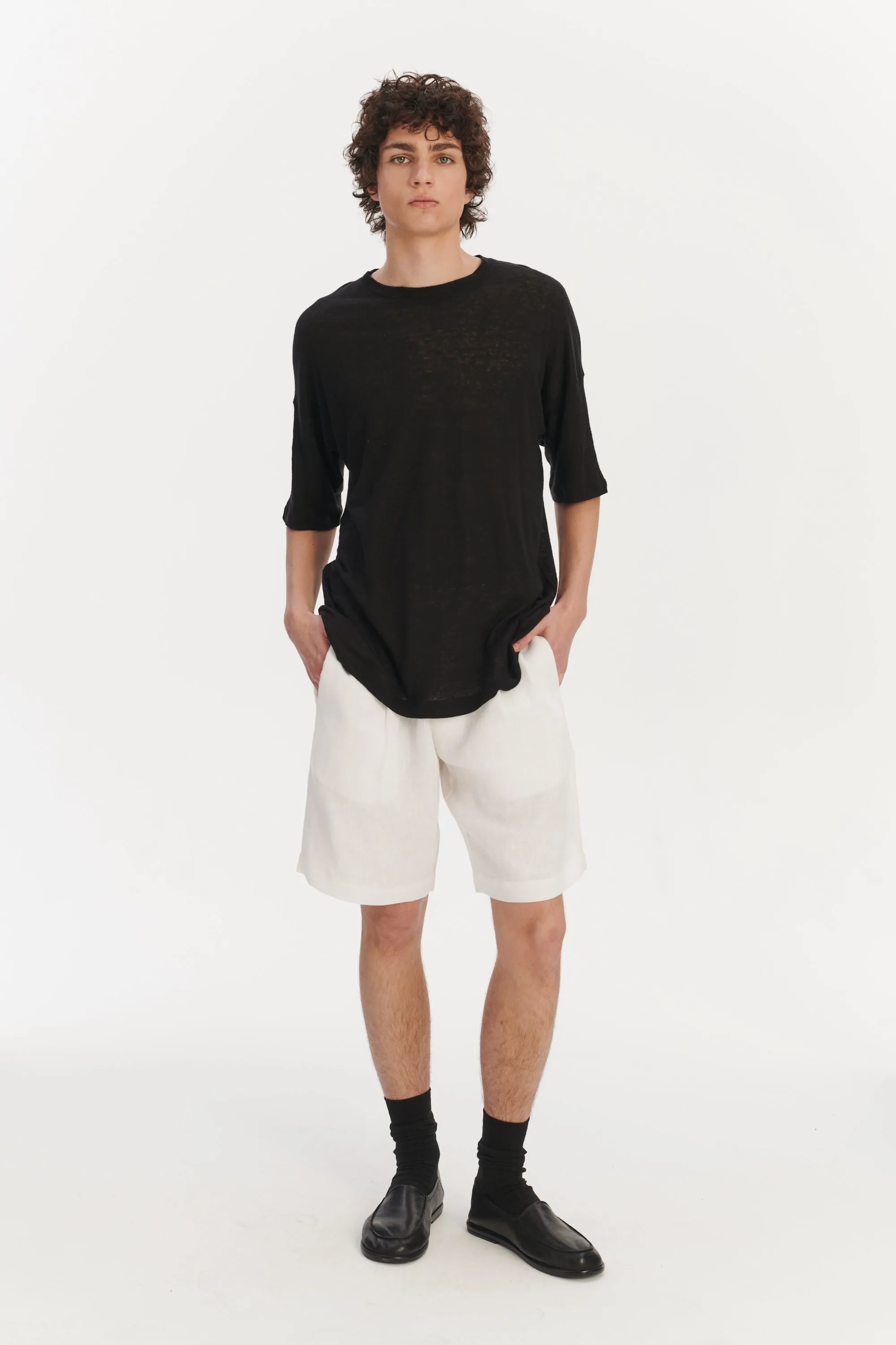 T-Shirt in a Black Lithuanian airy Linen Jersey sold by Delikatessen