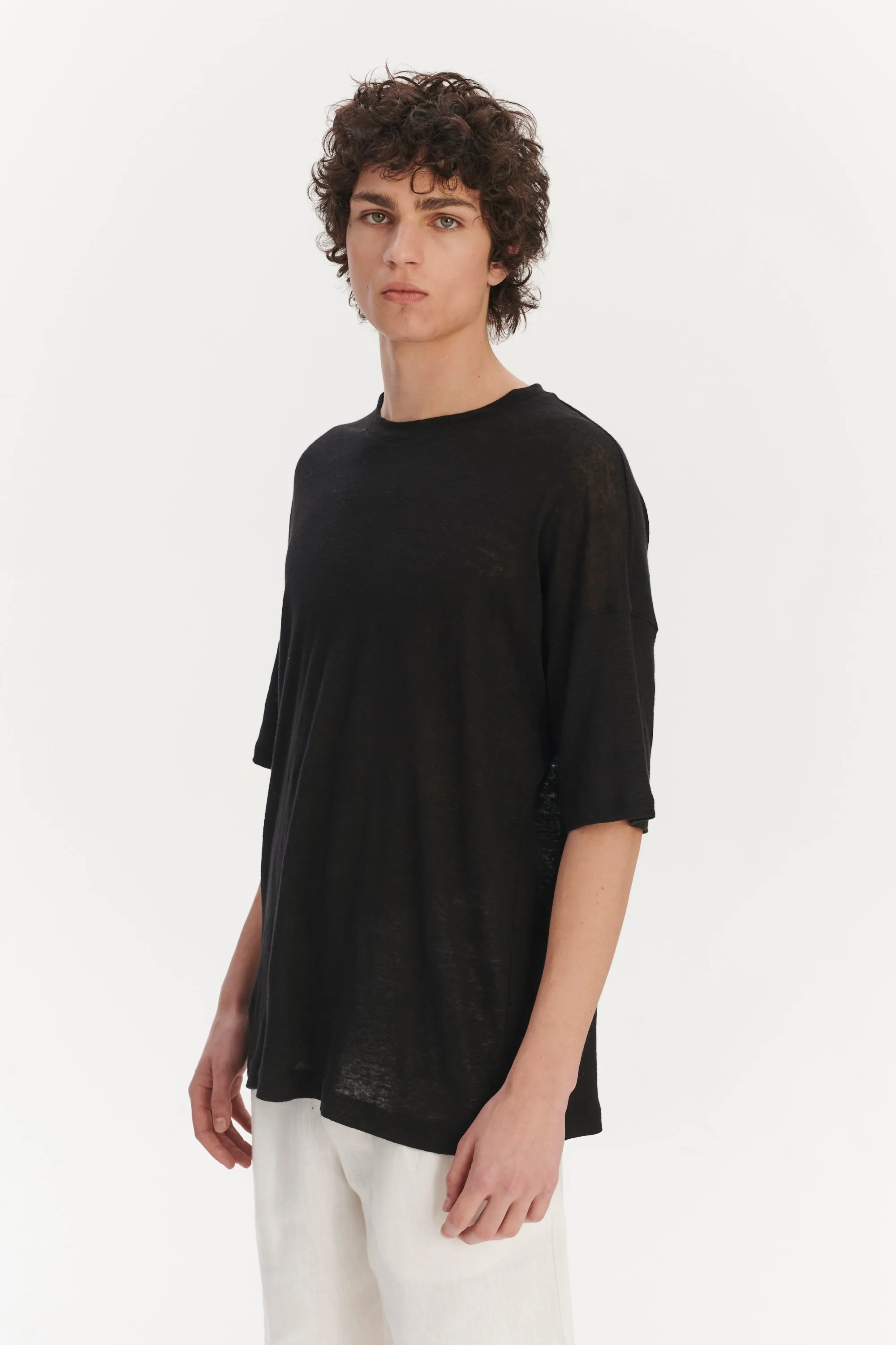 T-Shirt in a Black Lithuanian airy Linen Jersey sold by Delikatessen product image thumbnail 4