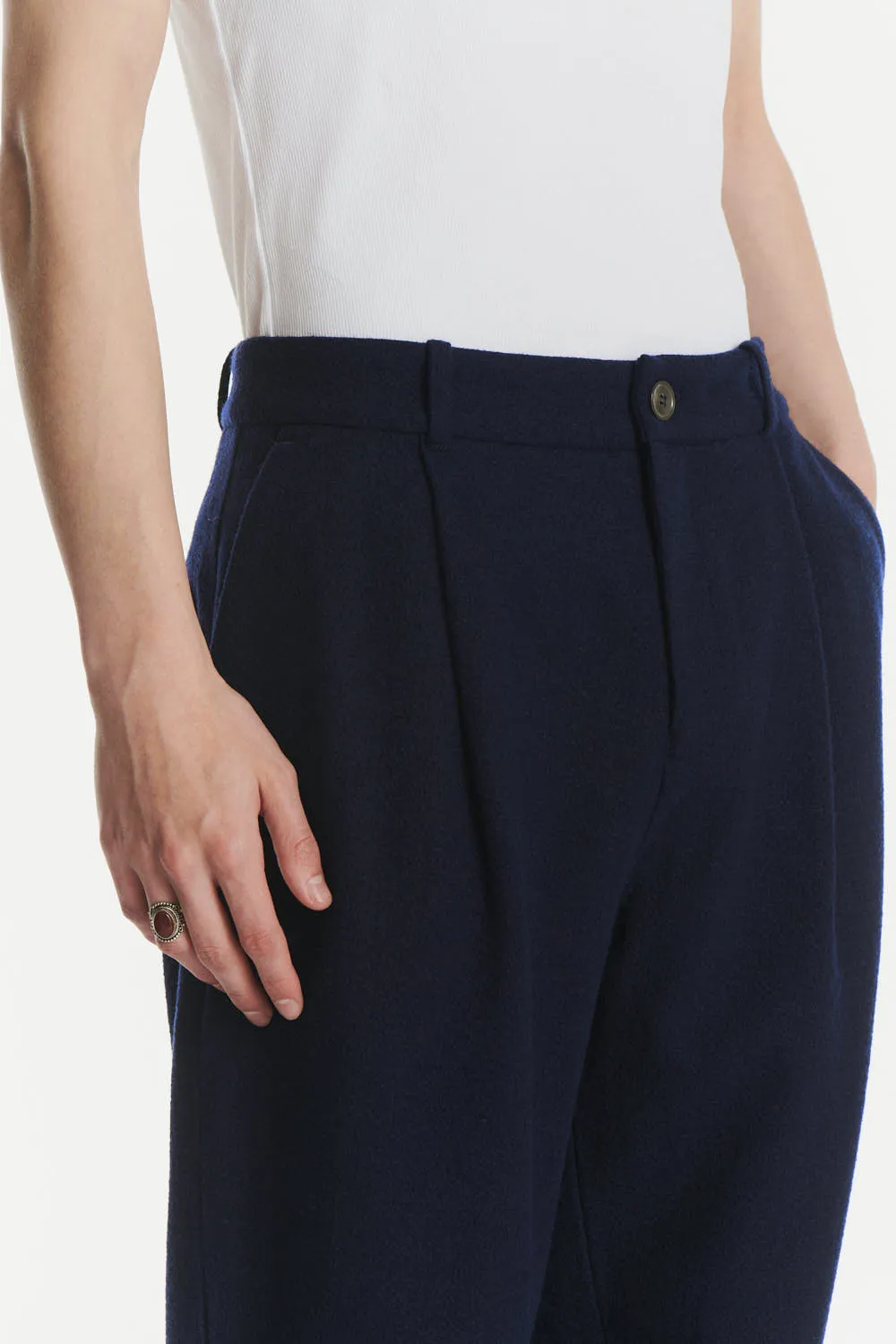 Genuine Trousers in a Navy Blue Italian Virgin Wool and Cotton Seersucker sold by Delikatessen product image thumbnail 2