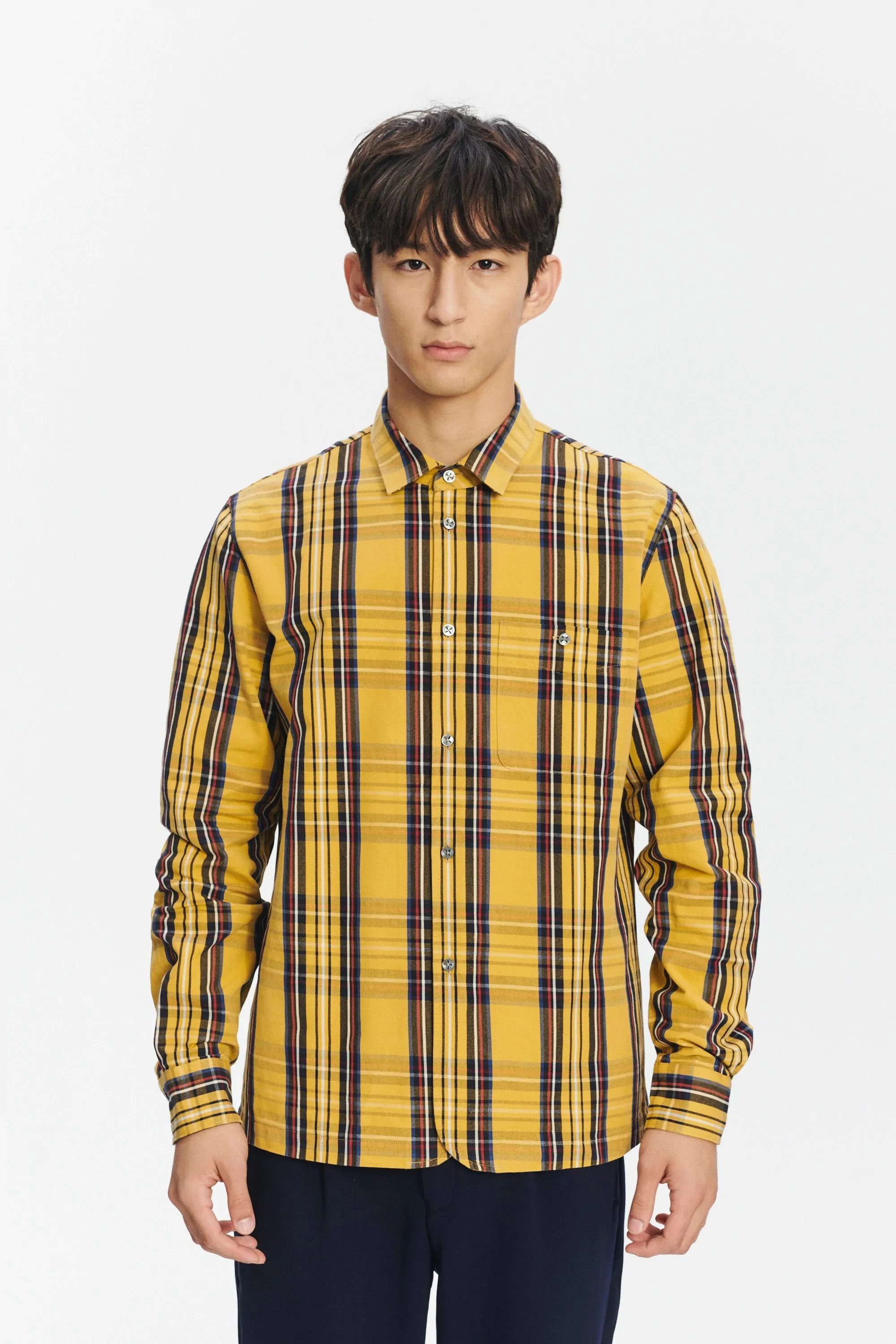Strong Shirt in a Yellow, Red and Dark Blue Chequered Italian Sturdy Italian Cotton Last Restock sold by Delikatessen product image thumbnail 3