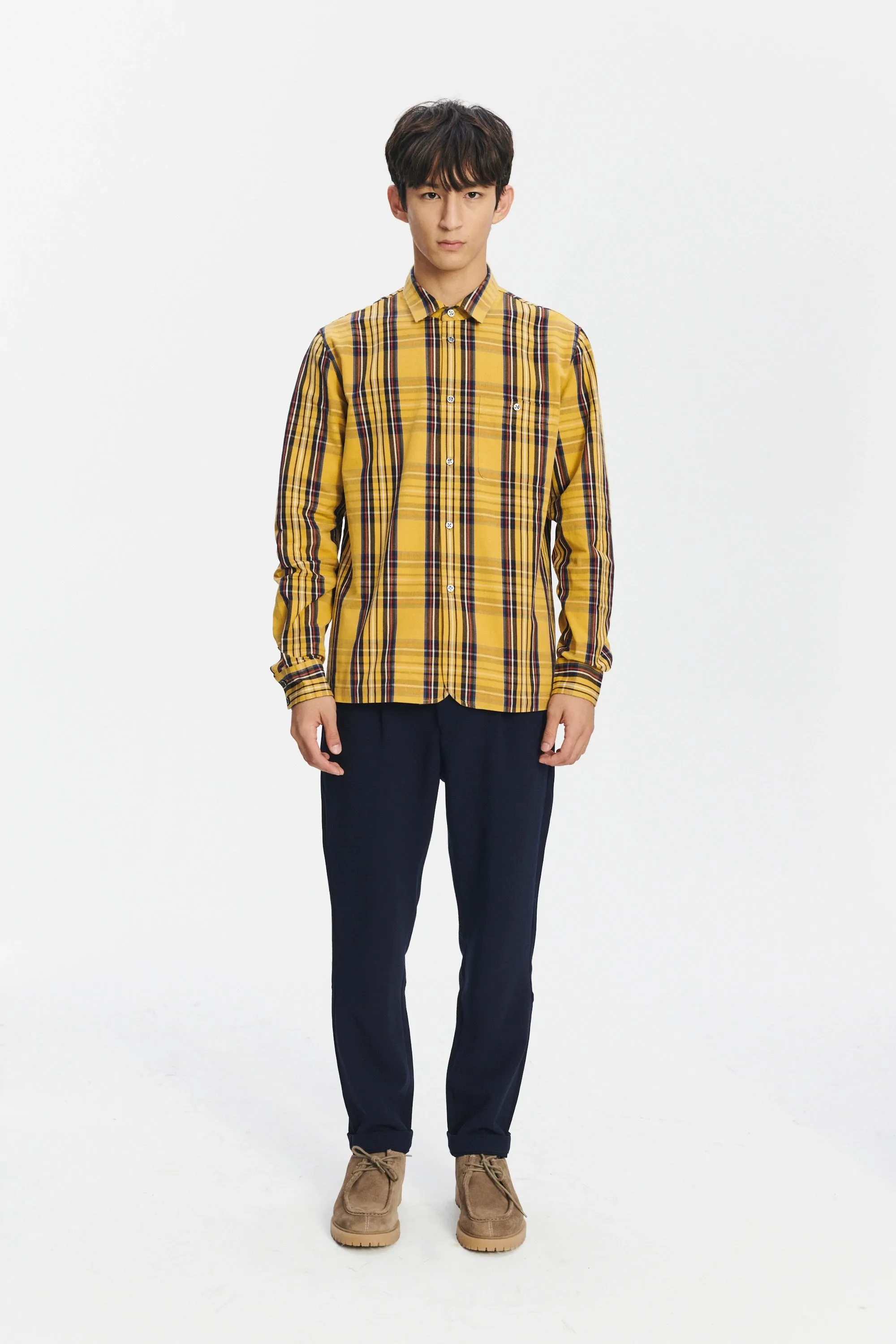 Strong Shirt in a Yellow, Red and Dark Blue Chequered Italian Sturdy Italian Cotton Last Restock sold by Delikatessen