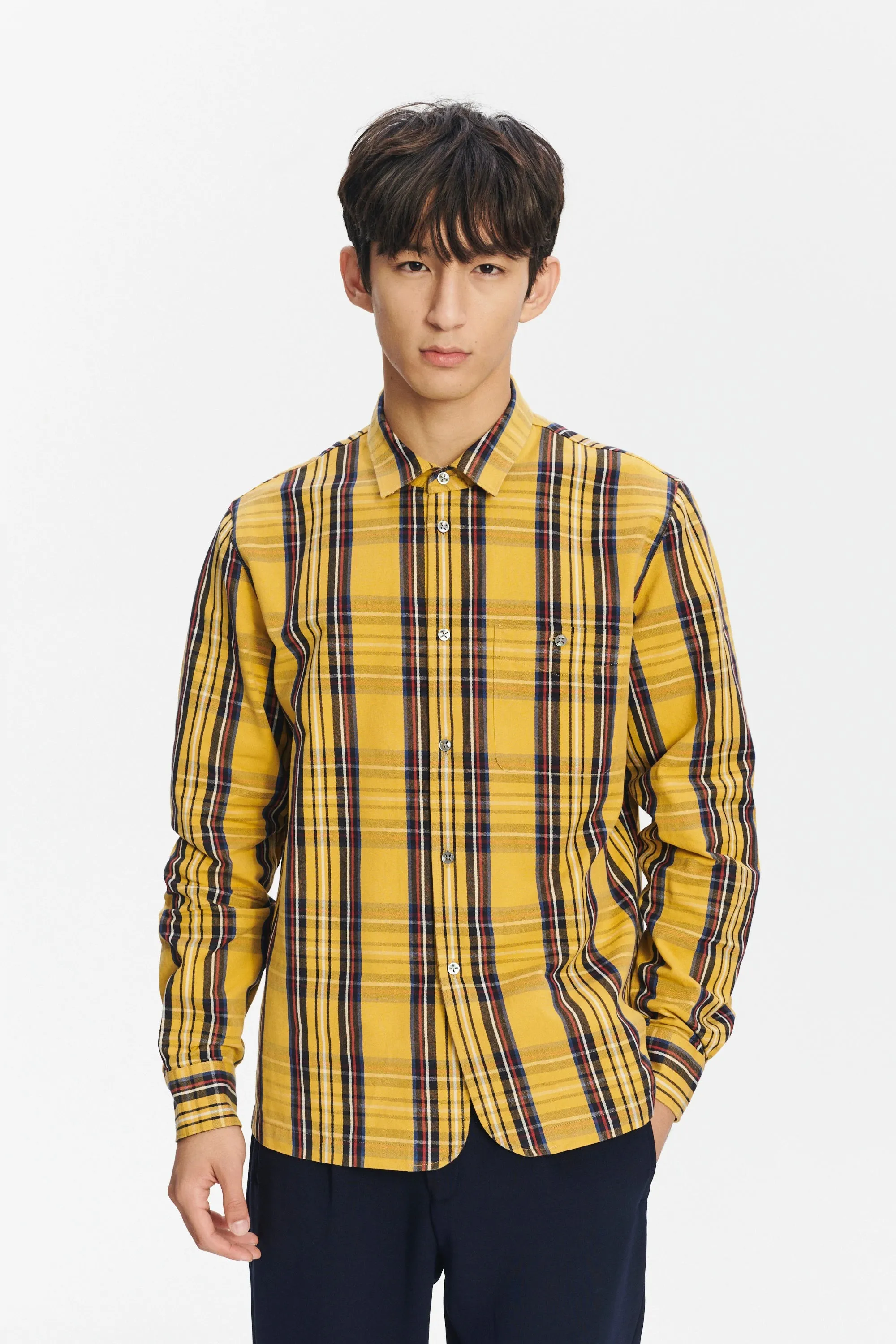 Strong Shirt in a Yellow, Red and Dark Blue Chequered Italian Sturdy Italian Cotton Last Restock sold by Delikatessen product image thumbnail 4