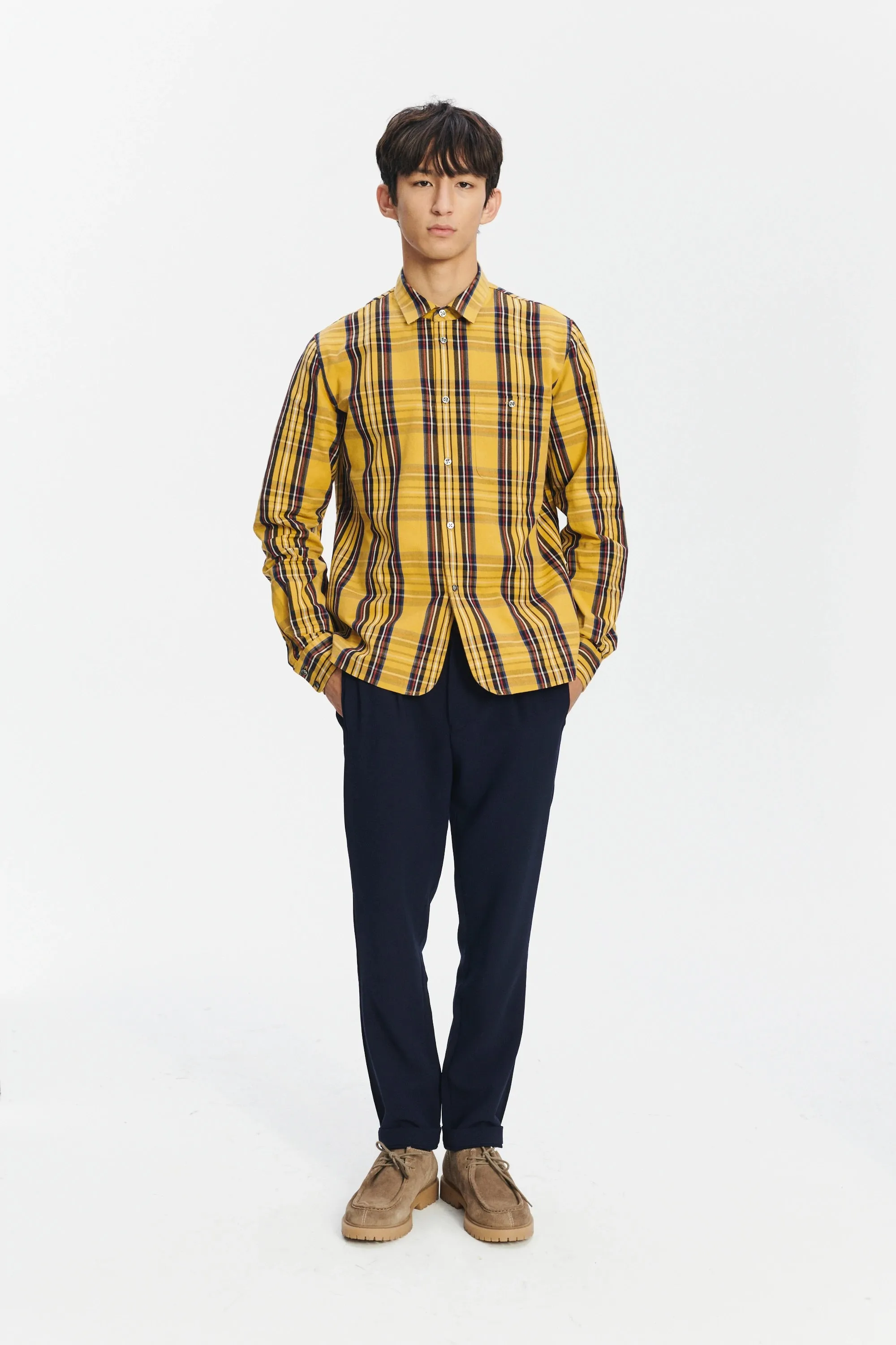 Strong Shirt in a Yellow, Red and Dark Blue Chequered Italian Sturdy Italian Cotton Last Restock sold by Delikatessen product image thumbnail 2