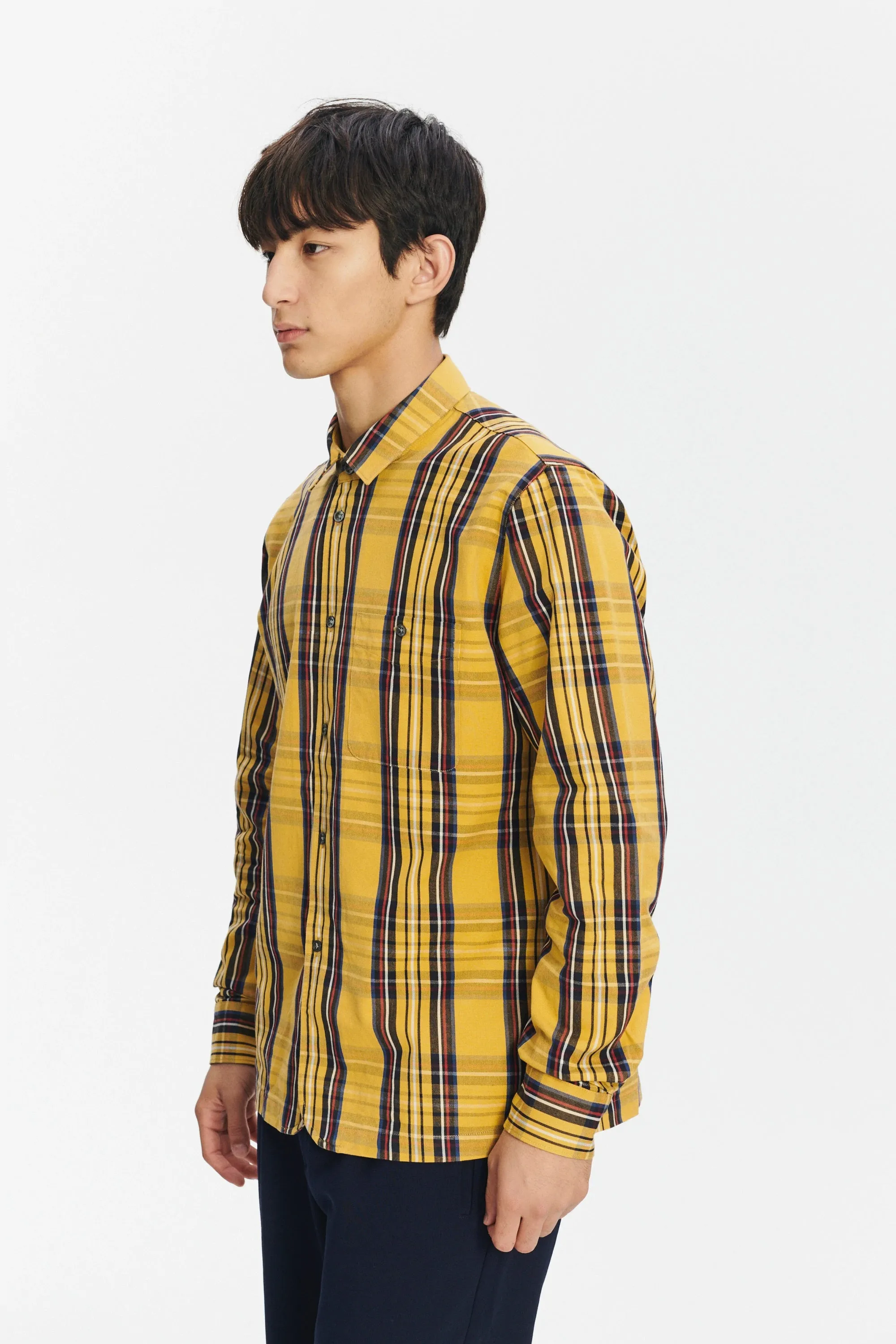 Strong Shirt in a Yellow, Red and Dark Blue Chequered Italian Sturdy Italian Cotton Last Restock sold by Delikatessen product image thumbnail 5