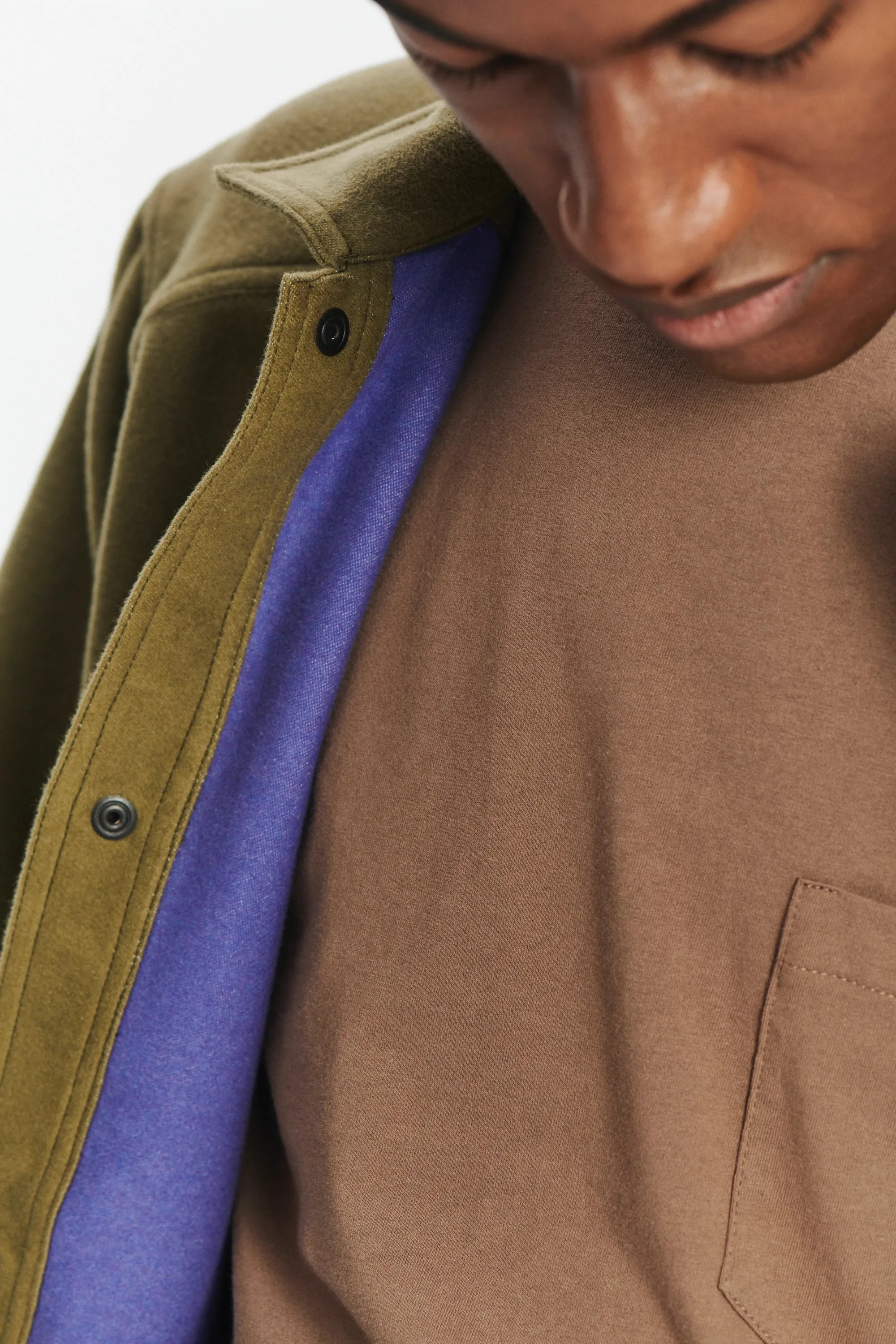 French Workwear Jacket in the Finest Green and Violet Blue Italian Double Sided Cotton sold by Delikatessen product image thumbnail 2