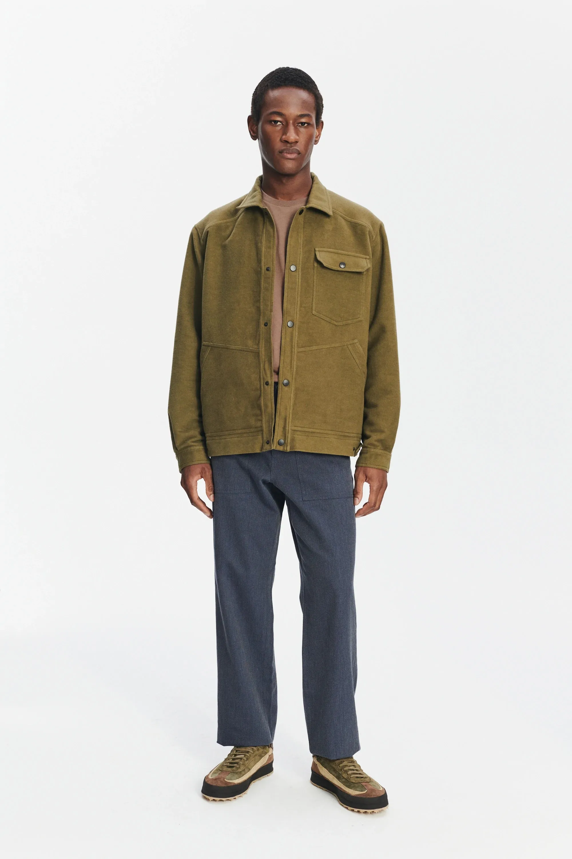 French Workwear Jacket in the Finest Green and Violet Blue Italian Double Sided Cotton sold by Delikatessen