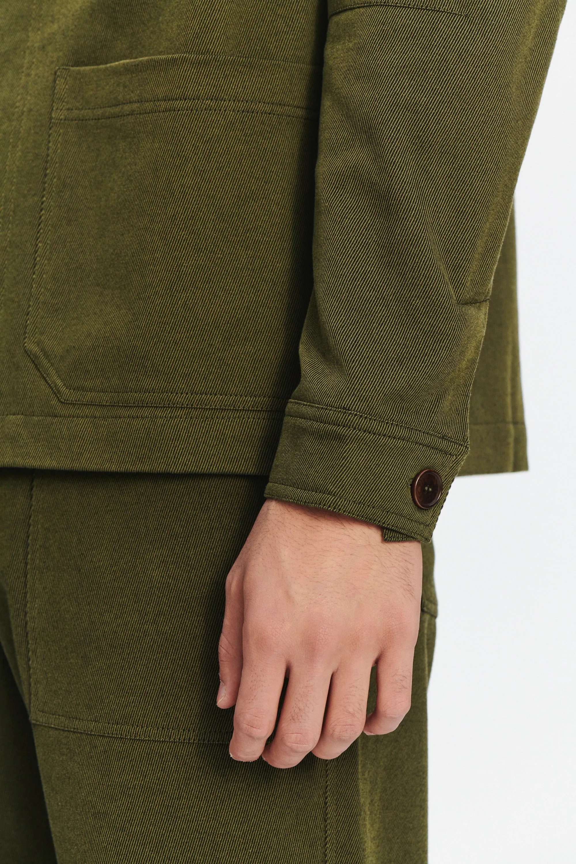 Workwear Jacket in the Finest Olive Green Italian Cotton and Wool Twill from Subalpino sold by Delikatessen product image thumbnail 2