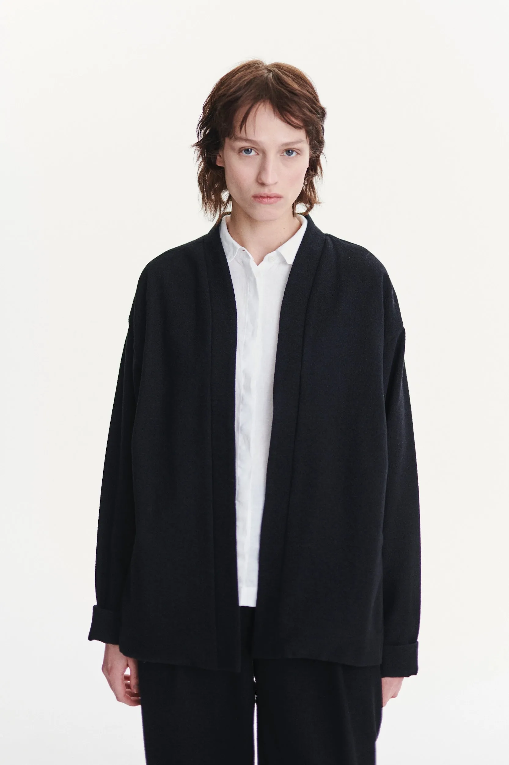 Minimal Kimono in a Black Italian Cotton and Virgin Wool Seersucker sold by Delikatessen product image thumbnail 2