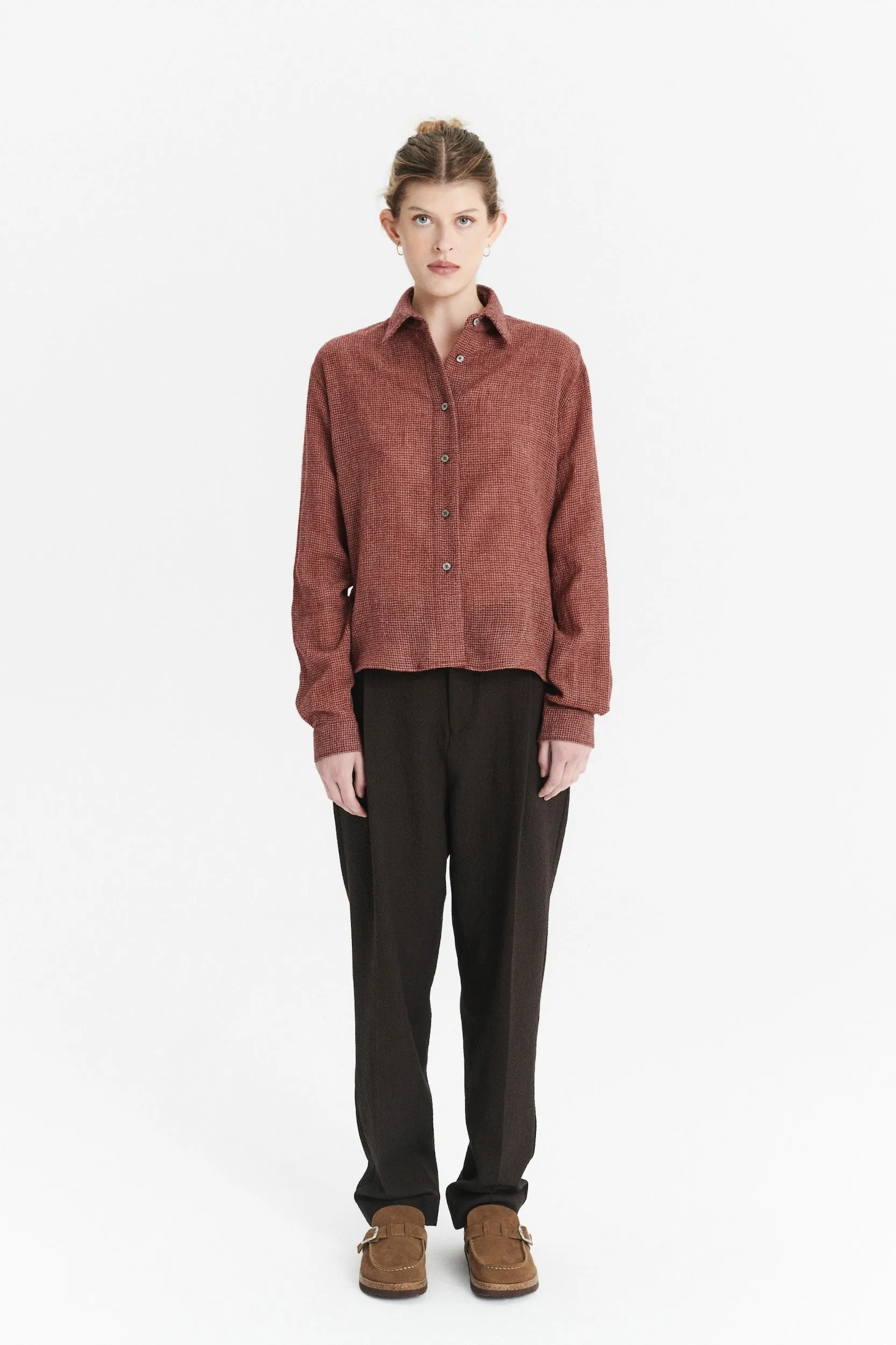 Relaxed Blouse in the Finest Worsted Peach Wine Red Japanese Wool sold by Delikatessen