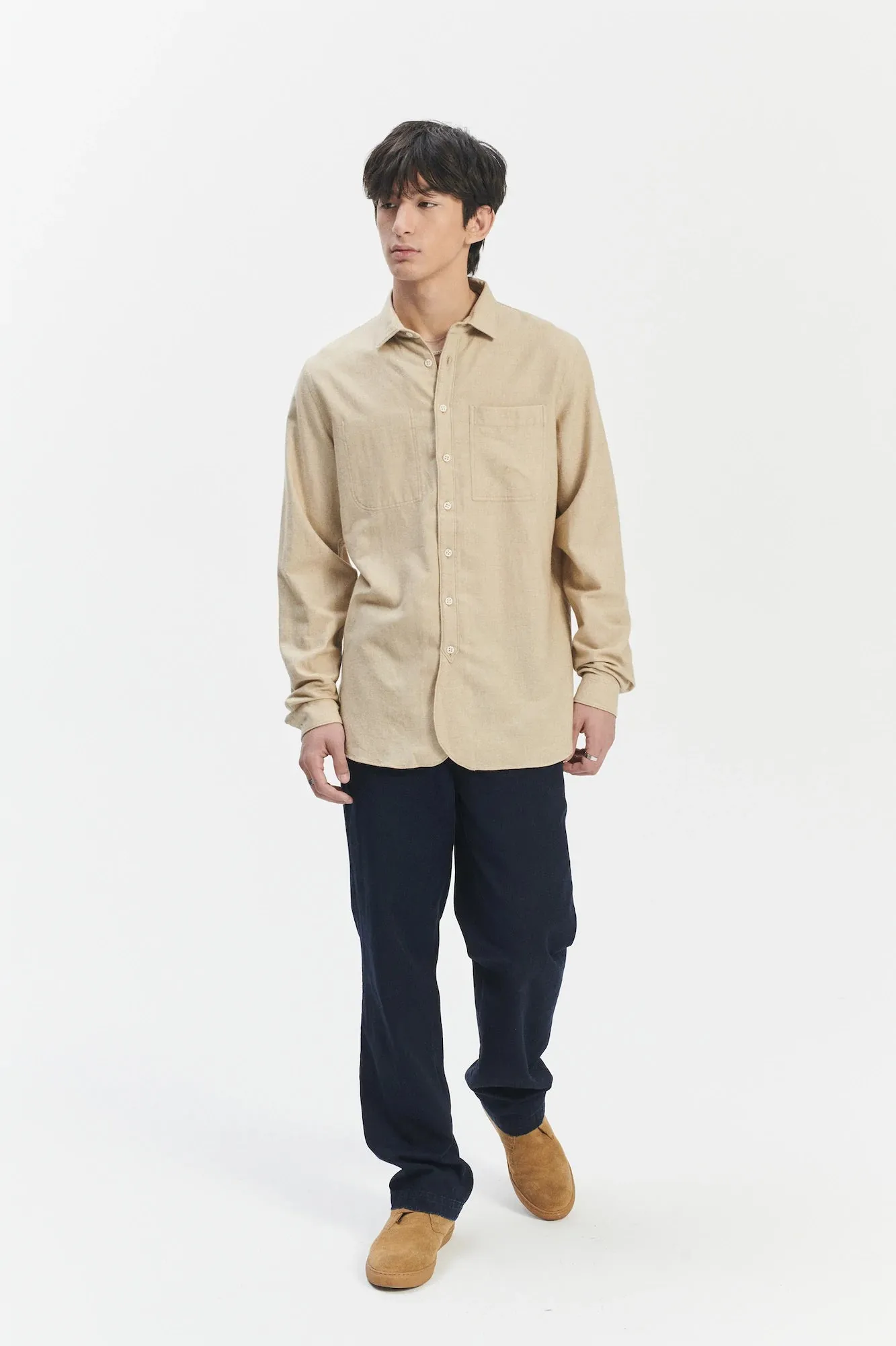 Farmer Shirt in a Cream Beige Fine Mix of Italian Cotton and Virgin Wool sold by Delikatessen product image thumbnail 5