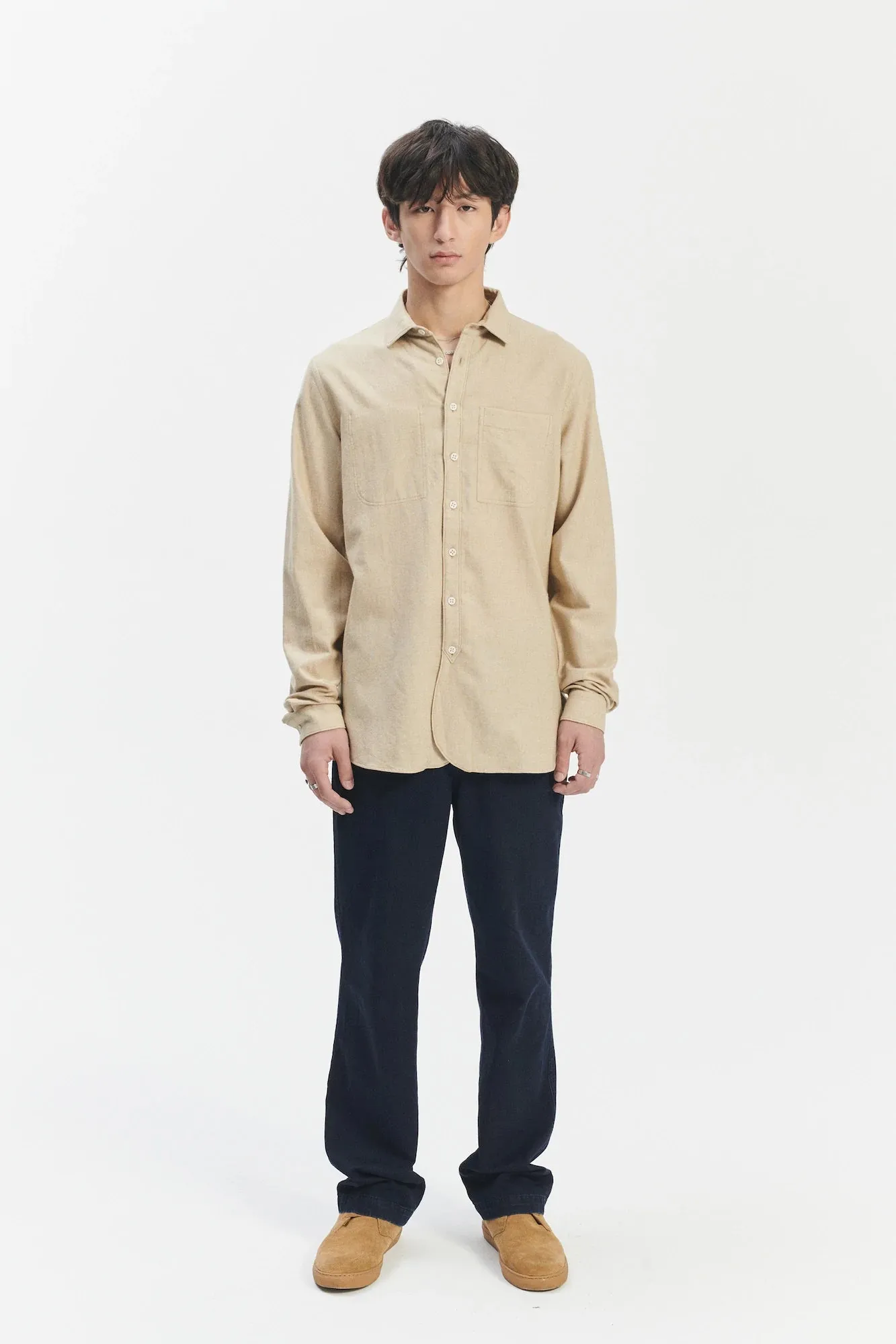 Farmer Shirt in a Cream Beige Fine Mix of Italian Cotton and Virgin Wool sold by Delikatessen