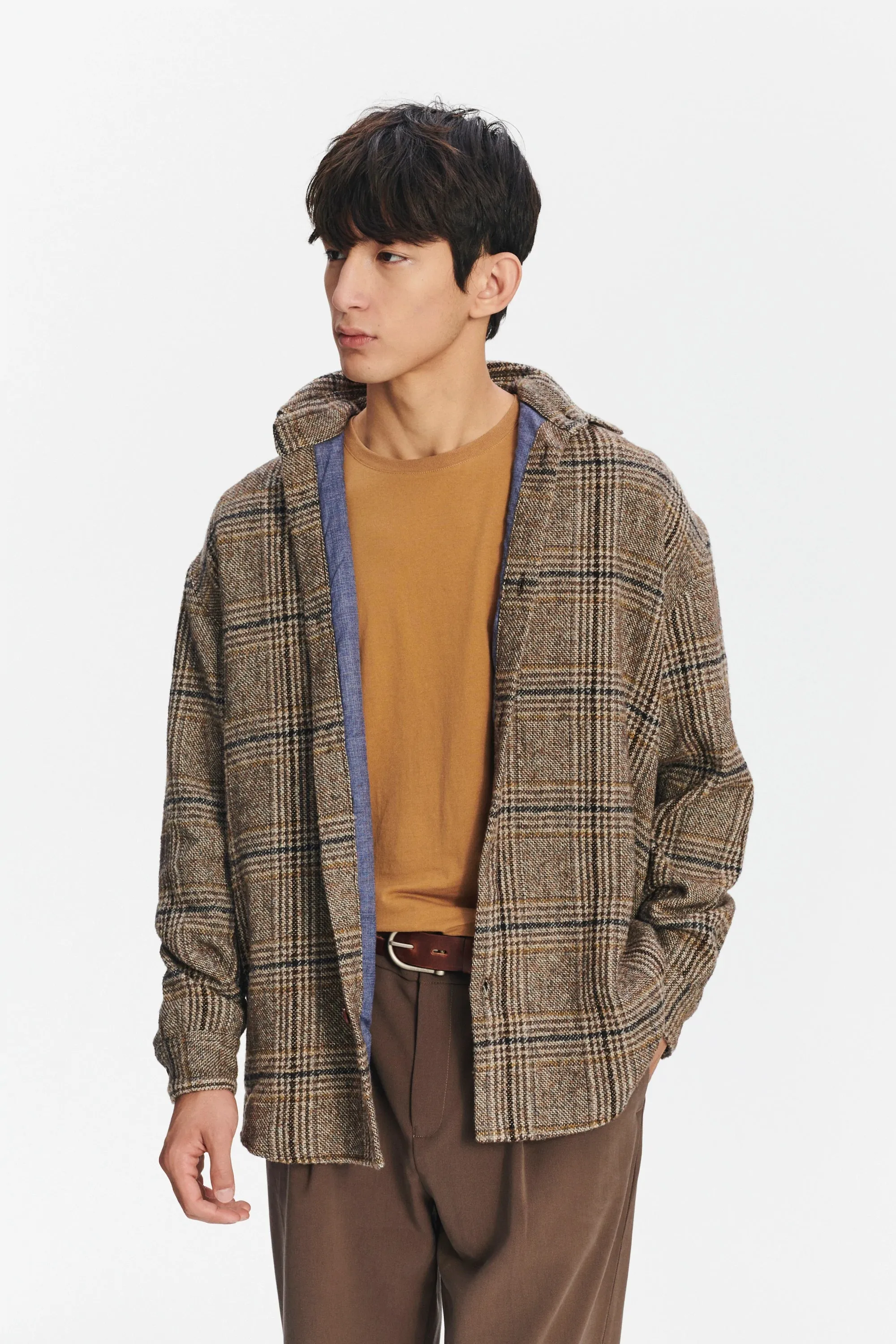 Easy Fit Jacket in a Brown, Beige and Black Chequered Italian Wool with MEIDA Thermo Insulation sold by Delikatessen product image thumbnail 5