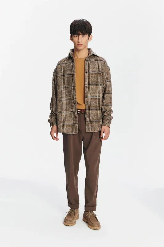 Easy Fit Jacket in a Brown, Beige and Black Chequered Italian Wool with MEIDA Thermo Insulation sold by Delikatessen
