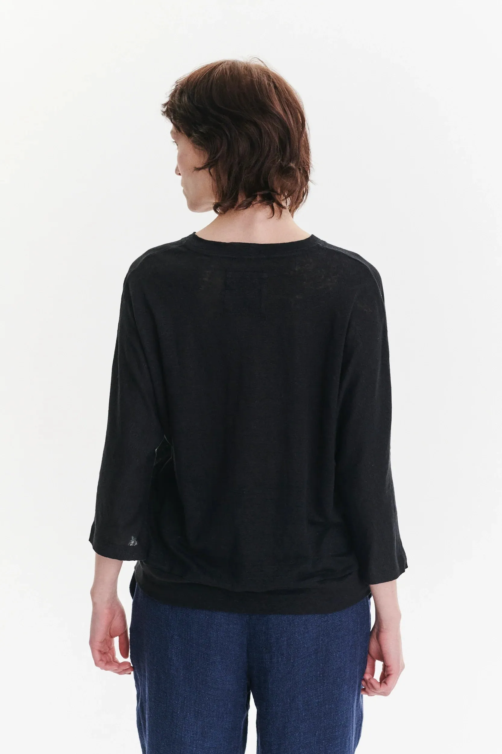 Threequarter Sleeve Top in the Finest Black Lithuanian Linen Jersey sold by Delikatessen product image thumbnail 5