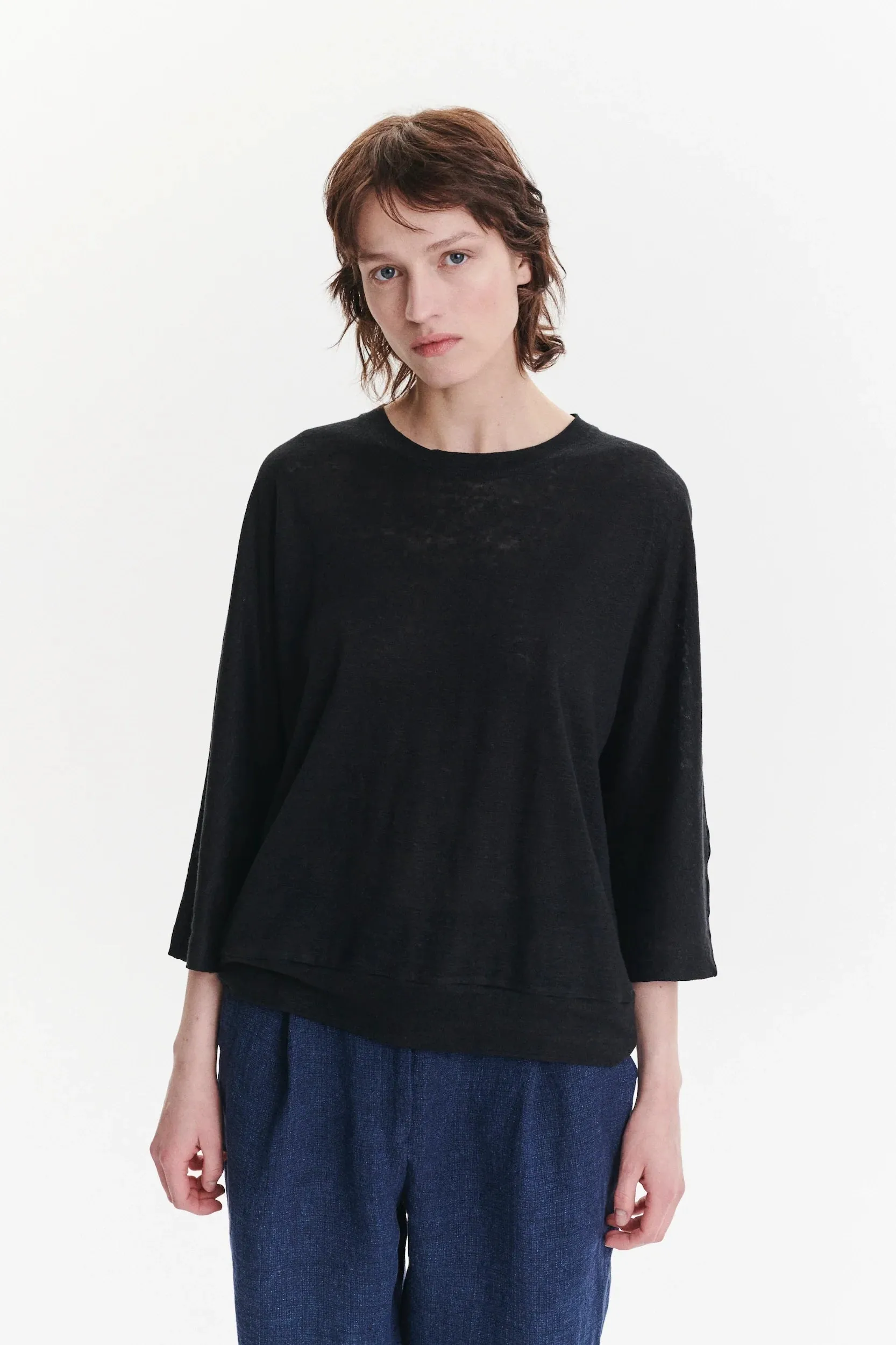 Threequarter Sleeve Top in the Finest Black Lithuanian Linen Jersey sold by Delikatessen product image thumbnail 3