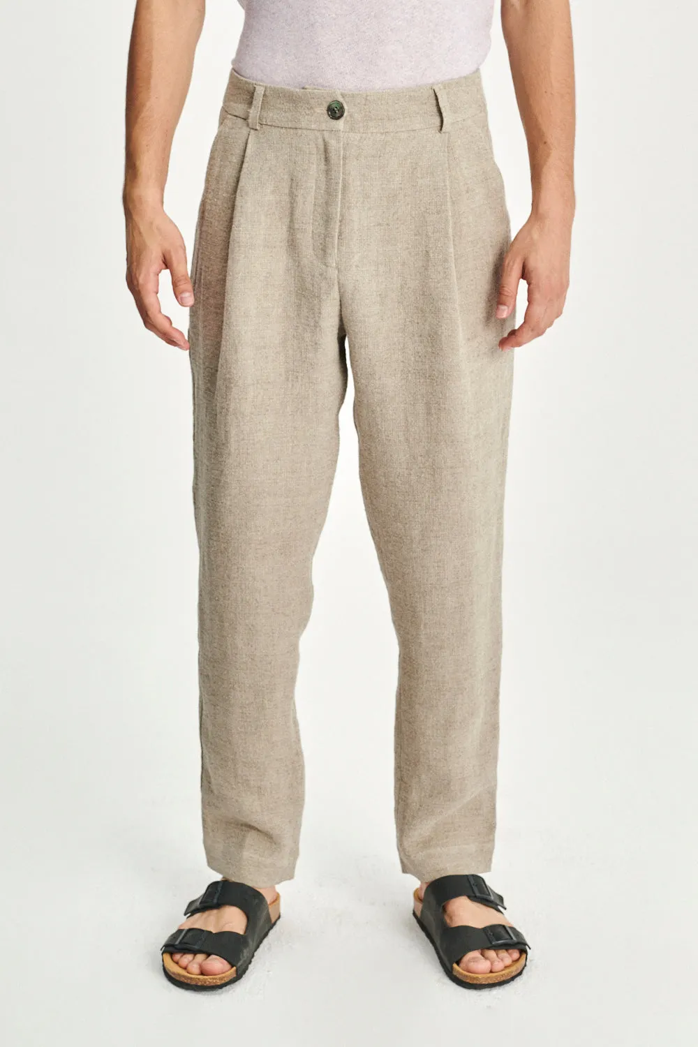 Genuine Trousers in a Beige Fluid Italian Linen Crepe sold by Delikatessen product image thumbnail 2