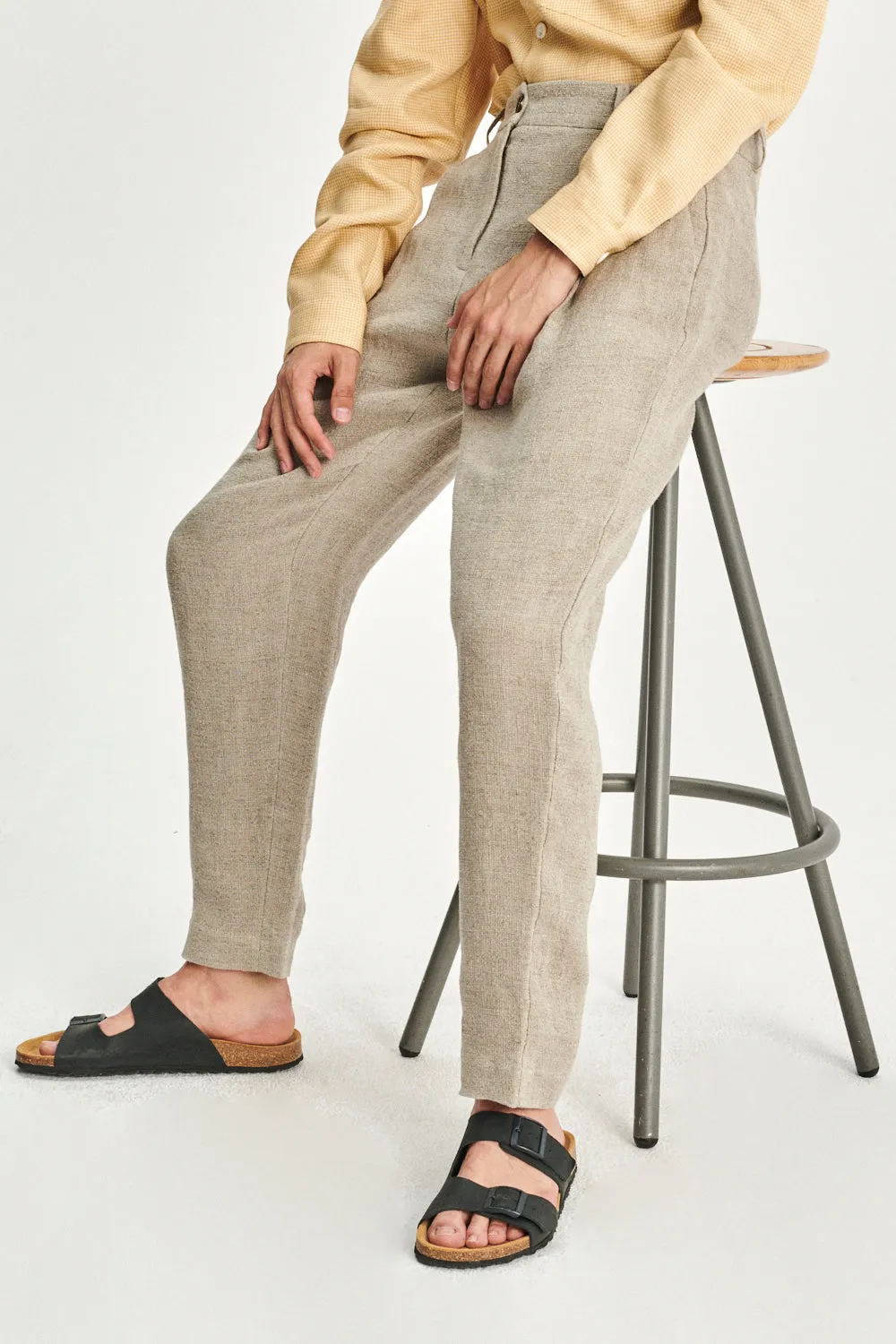 Genuine Trousers in a Beige Fluid Italian Linen Crepe sold by Delikatessen product image thumbnail 5