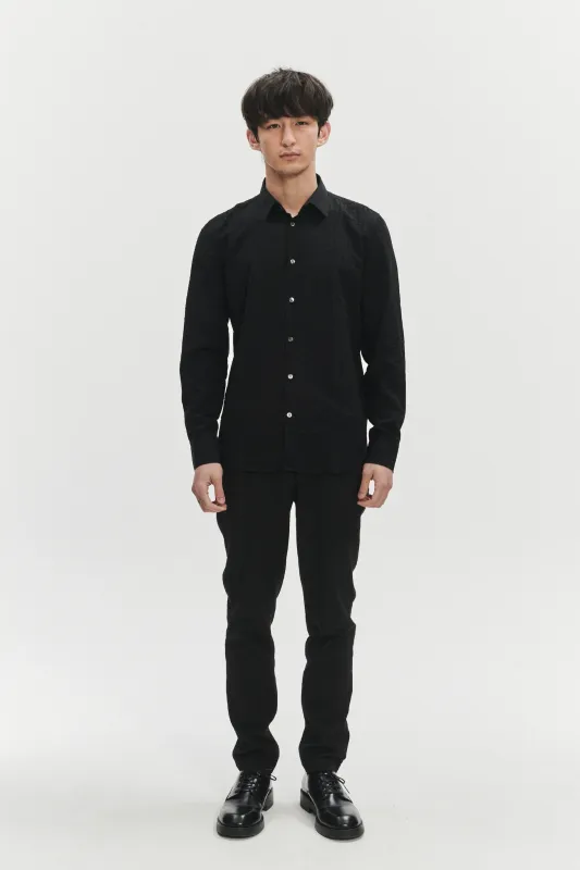 Feel Good Shirt in a Black Fine Portuguese Lyocell Seersucker sold by Delikatessen