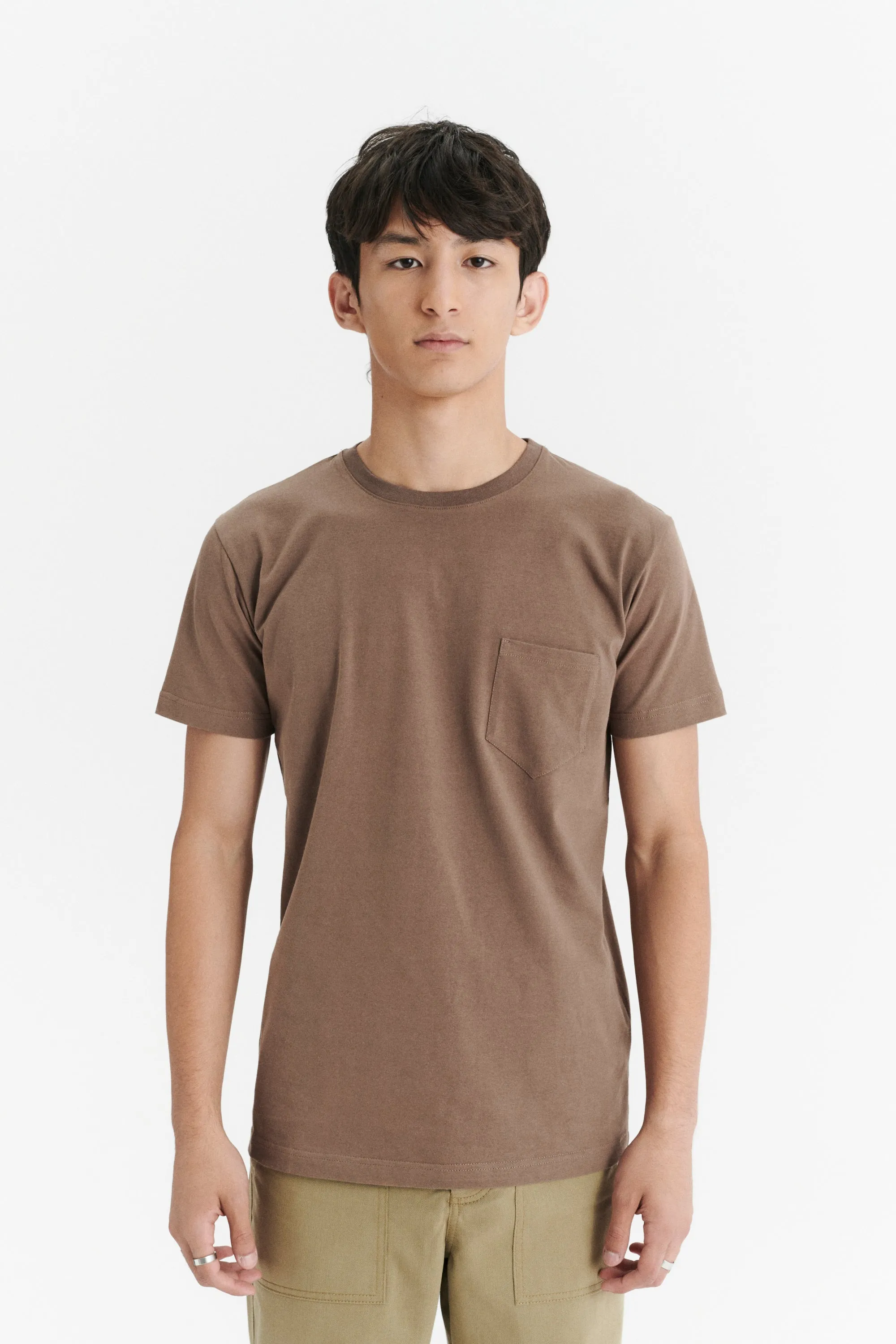 Pocket T-Shirt in a Taupe Shady Brown Japanese Soft Organic Cotton Jersey sold by Delikatessen product image thumbnail 3