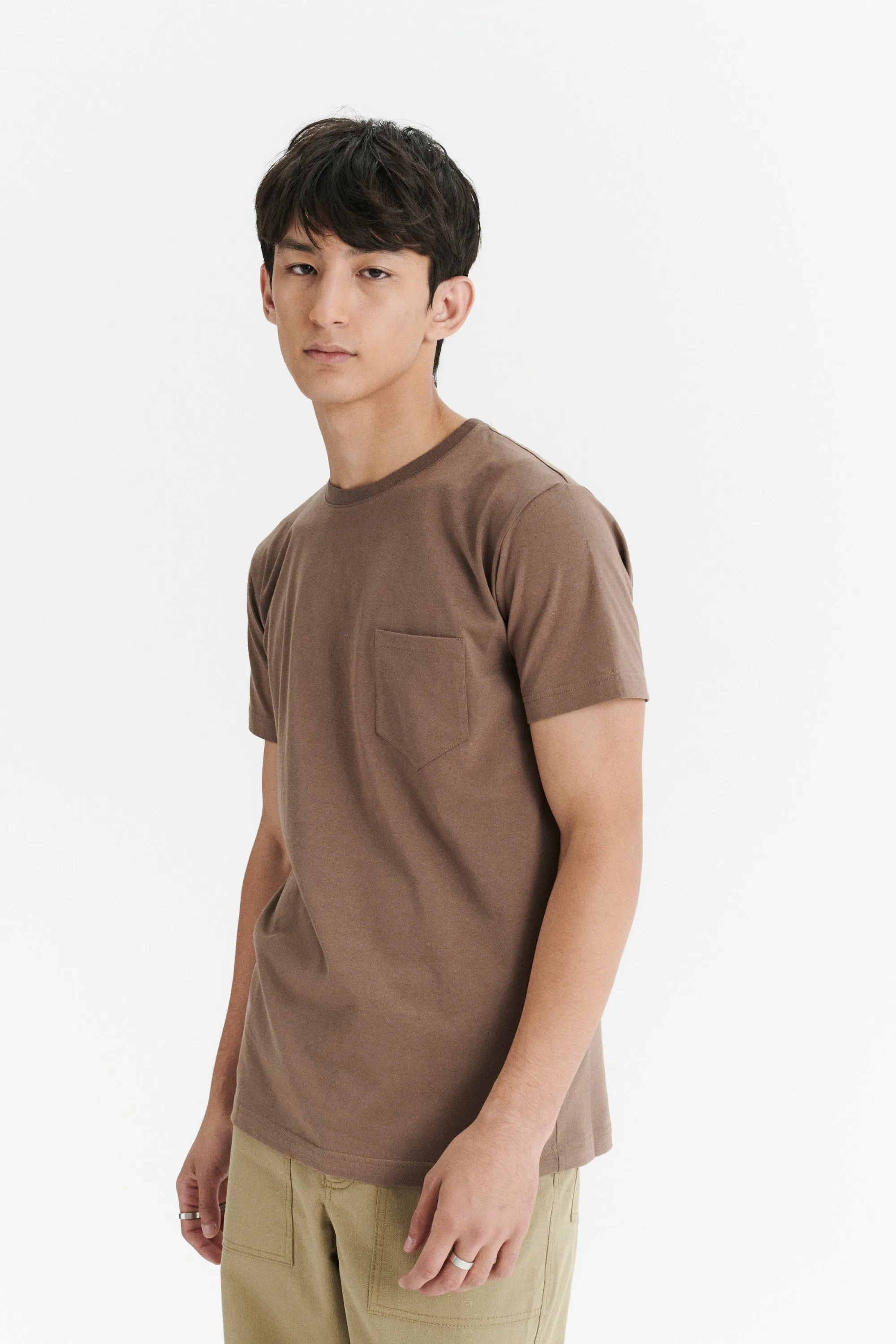 Pocket T-Shirt in a Taupe Shady Brown Japanese Soft Organic Cotton Jersey sold by Delikatessen product image thumbnail 4